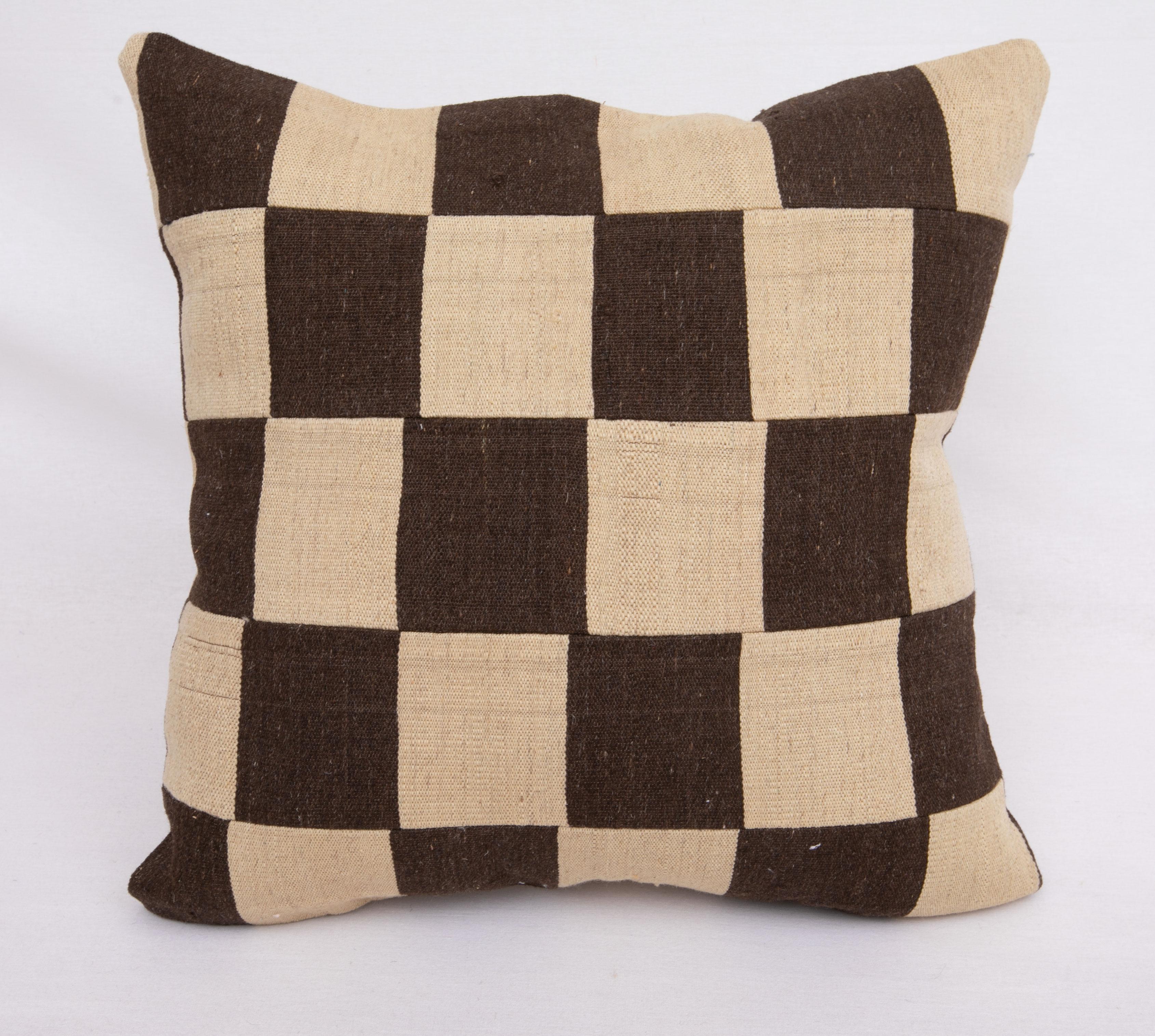 Hand-Woven Pillow Cases With Chequers design Fashioned from a mid 20th C. Flat weave