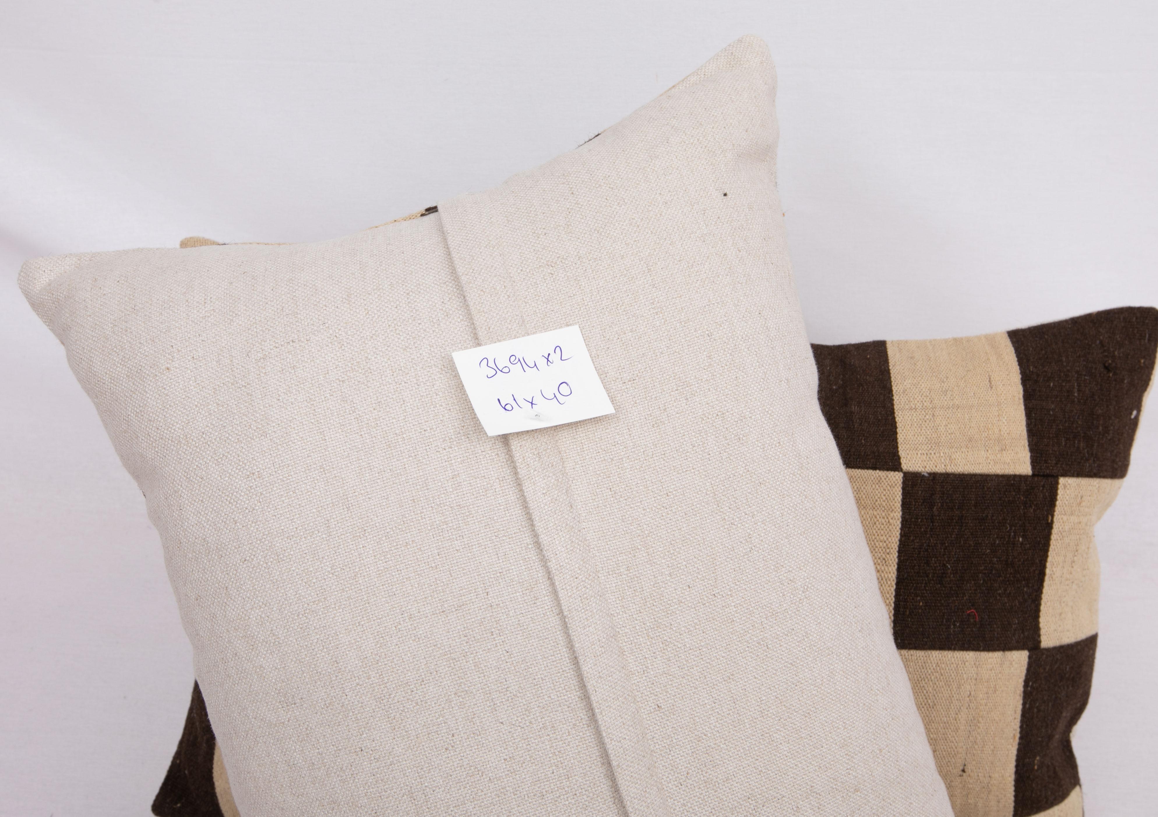 Hand-Woven Pillow Cases with Chequers Design Fashioned from a Mid 20th C Flat Weave
