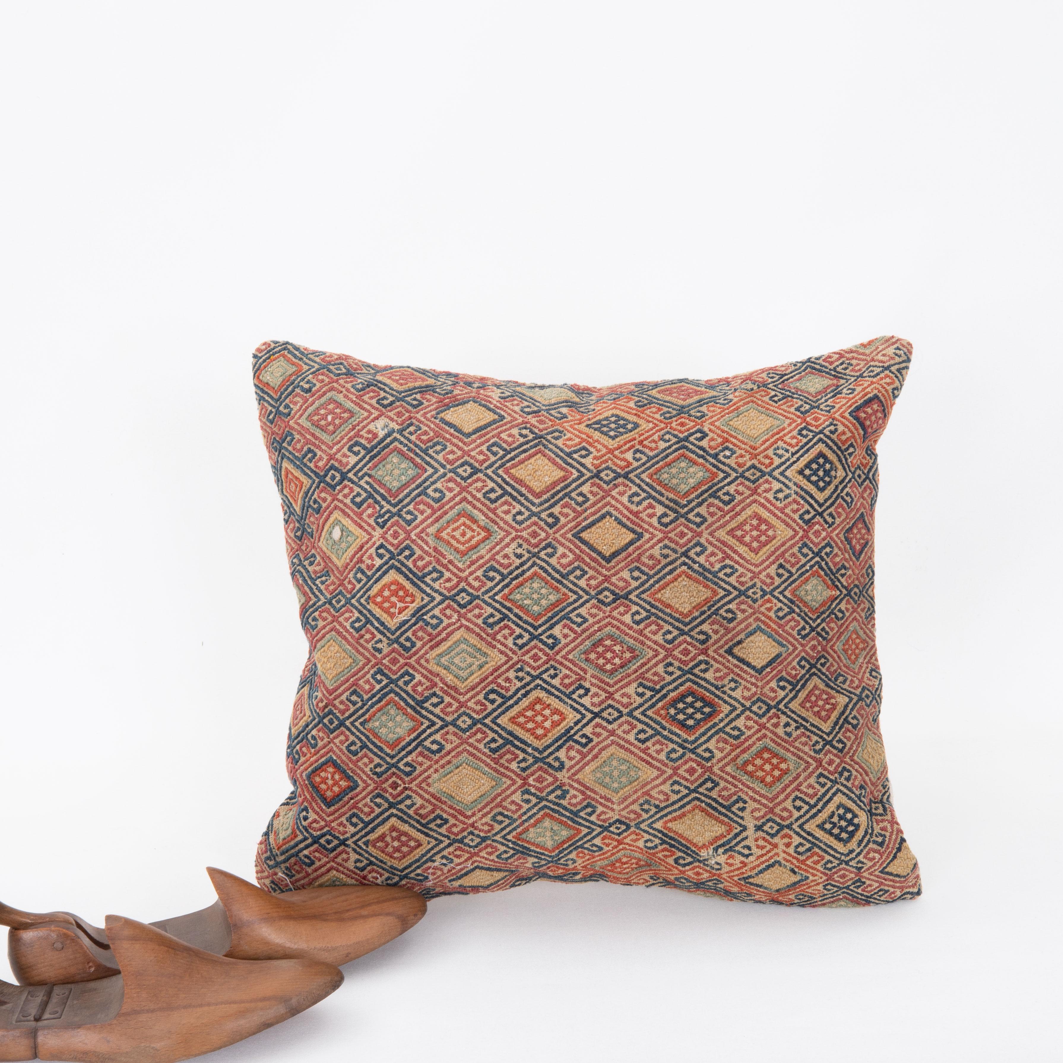 Turkish Pillow Cover Fashioned from an Antique Anatolian Cicim Bag Face