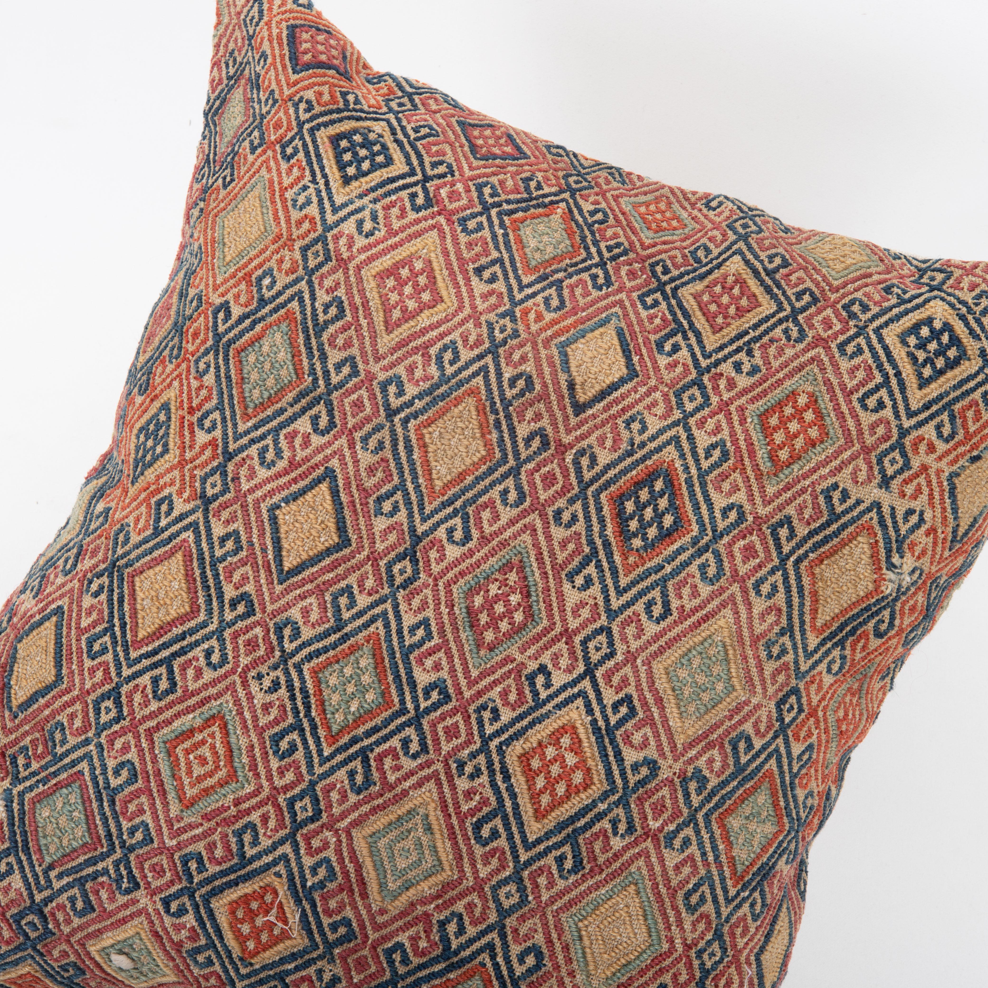 Hand-Woven Pillow Cover Fashioned from an Antique Anatolian Cicim Bag Face