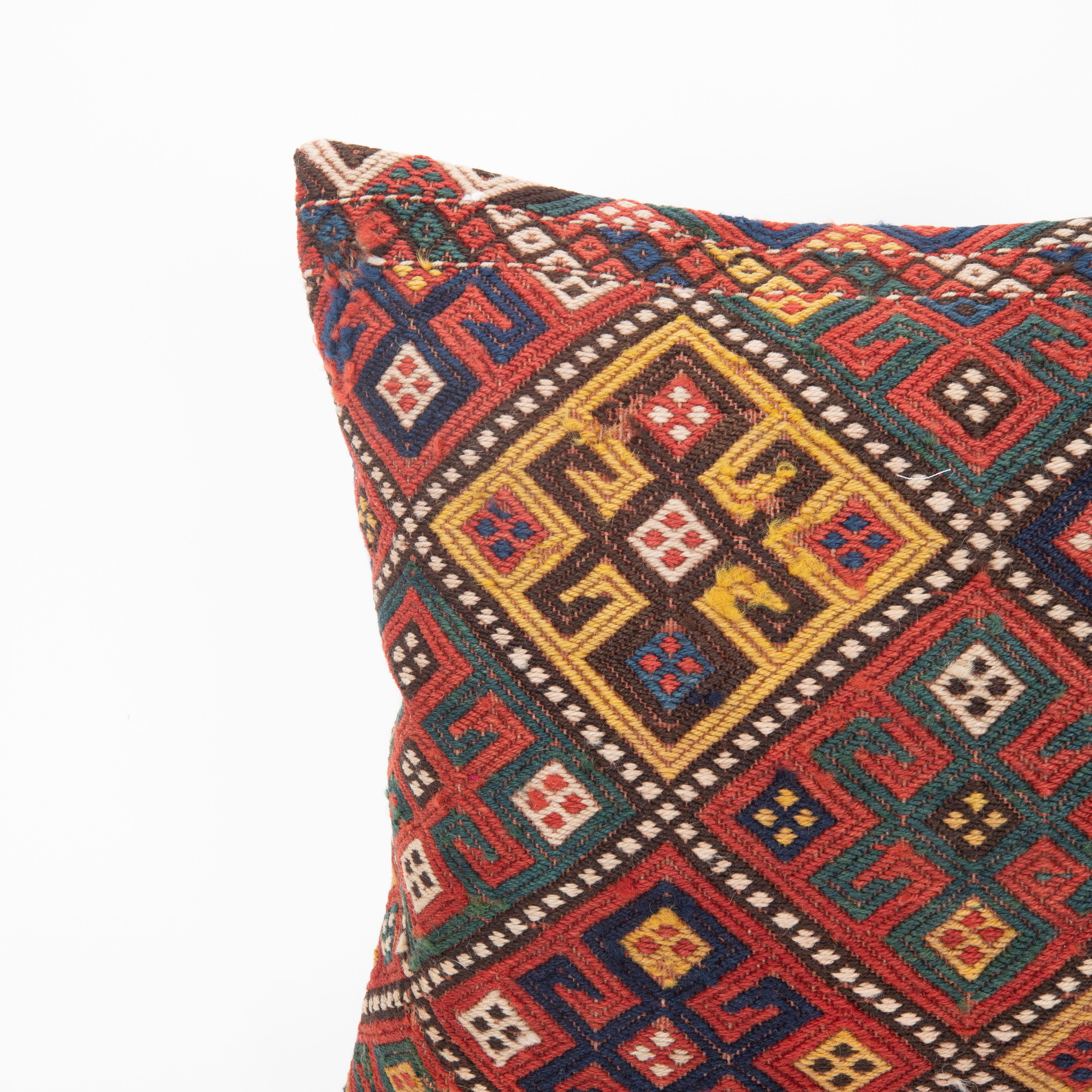 Sumak Pillow Cover Fashioned from an Antique Caucasian Mafrash ( storage Bag ) Panel For Sale