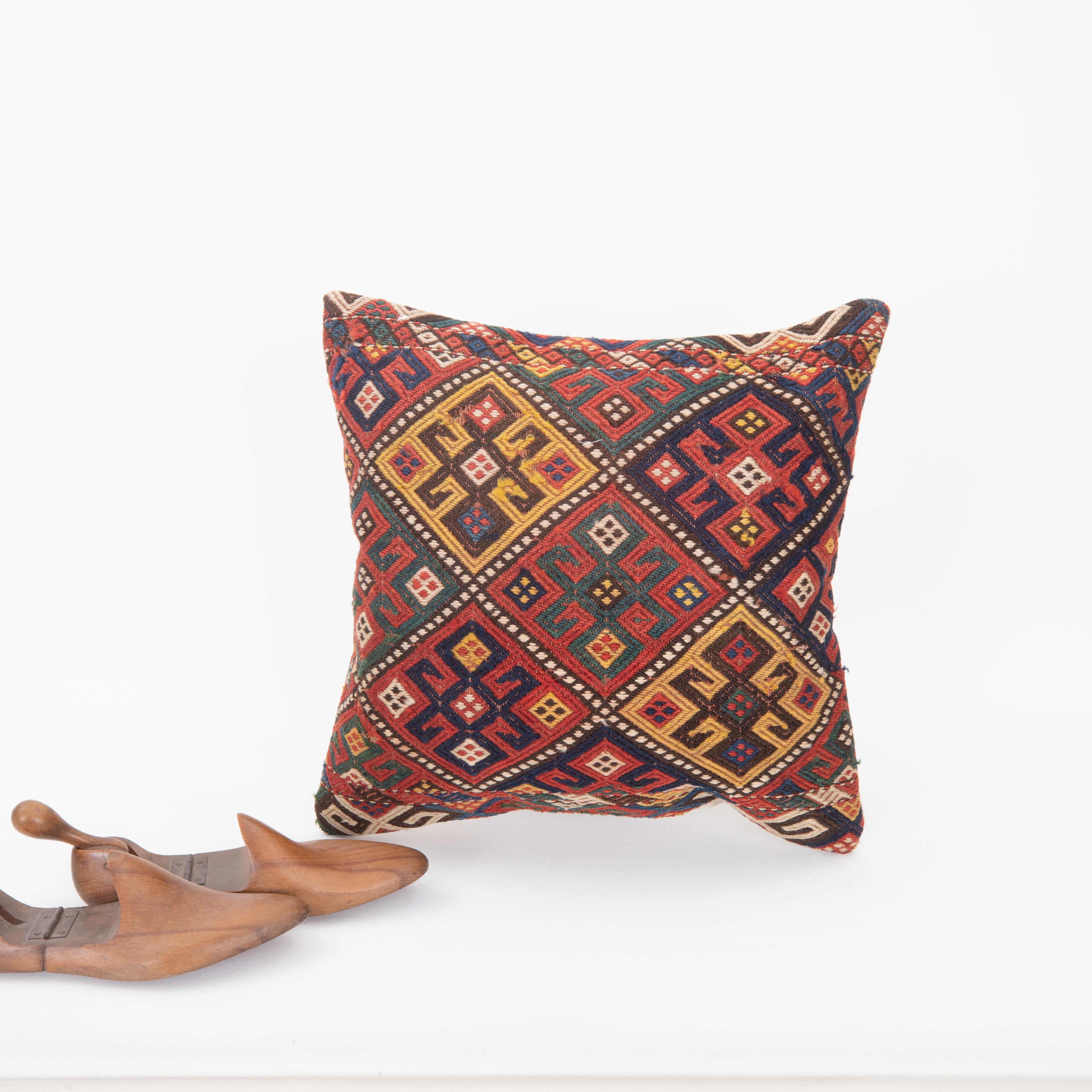 Hand-Woven Pillow Cover Fashioned from an Antique Caucasian Mafrash ( storage Bag ) Panel For Sale