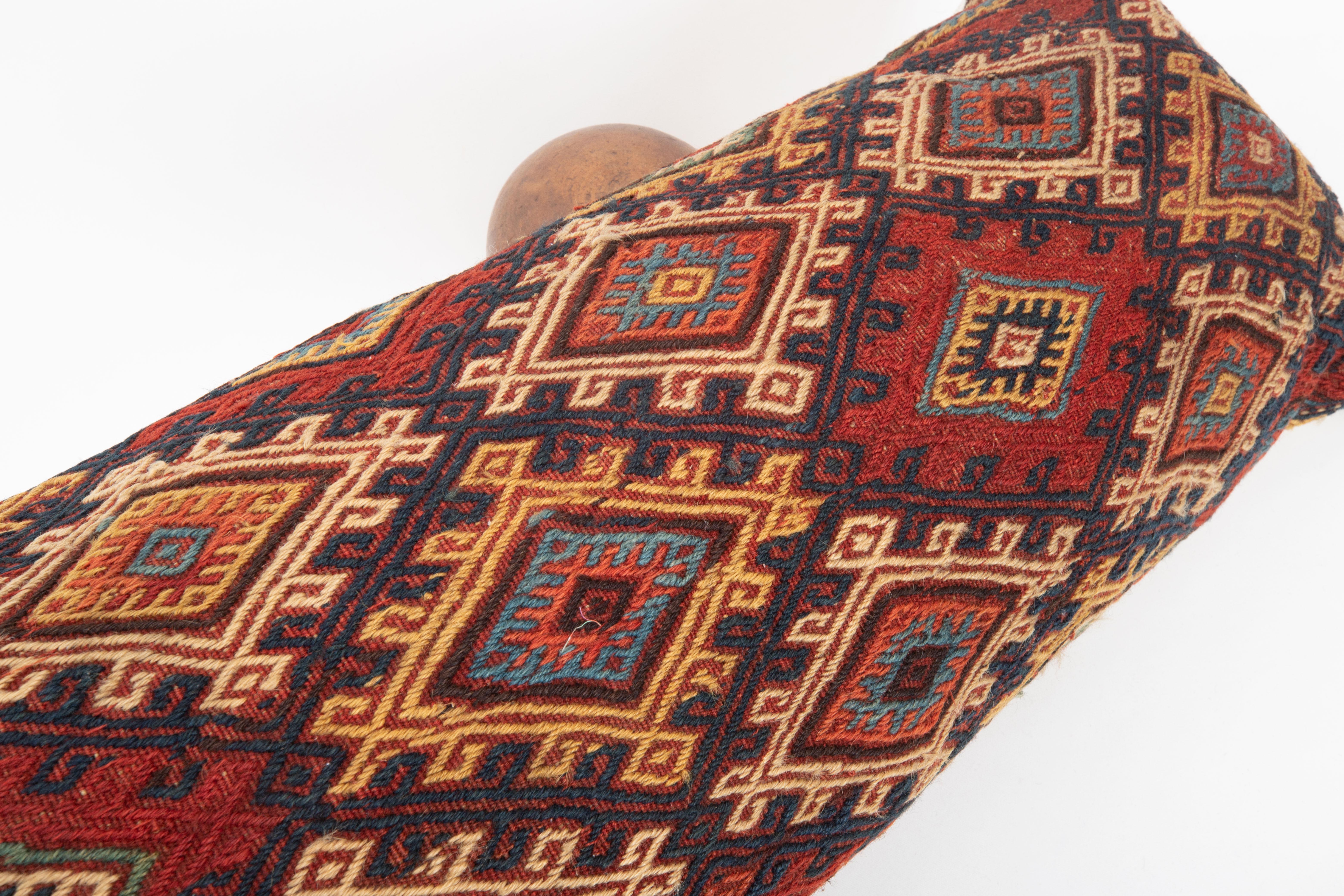 19th Century Pillow Cover Fashioned from an Antique Caucasian Mafrash ( storage Bag ) Panel For Sale