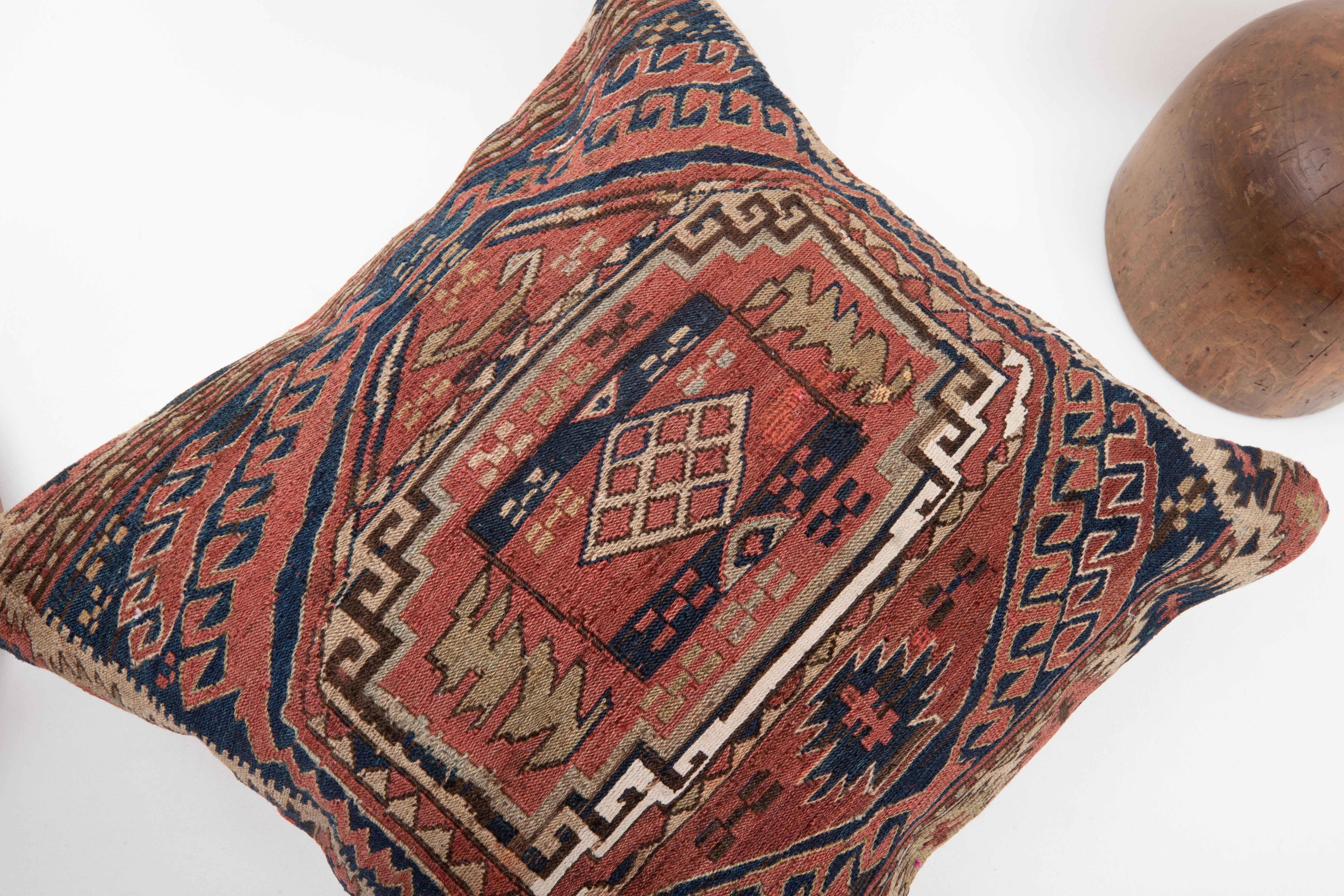 19th Century Pillow Cover Fashioned from an Antique Caucasian Sumak Bag Face For Sale