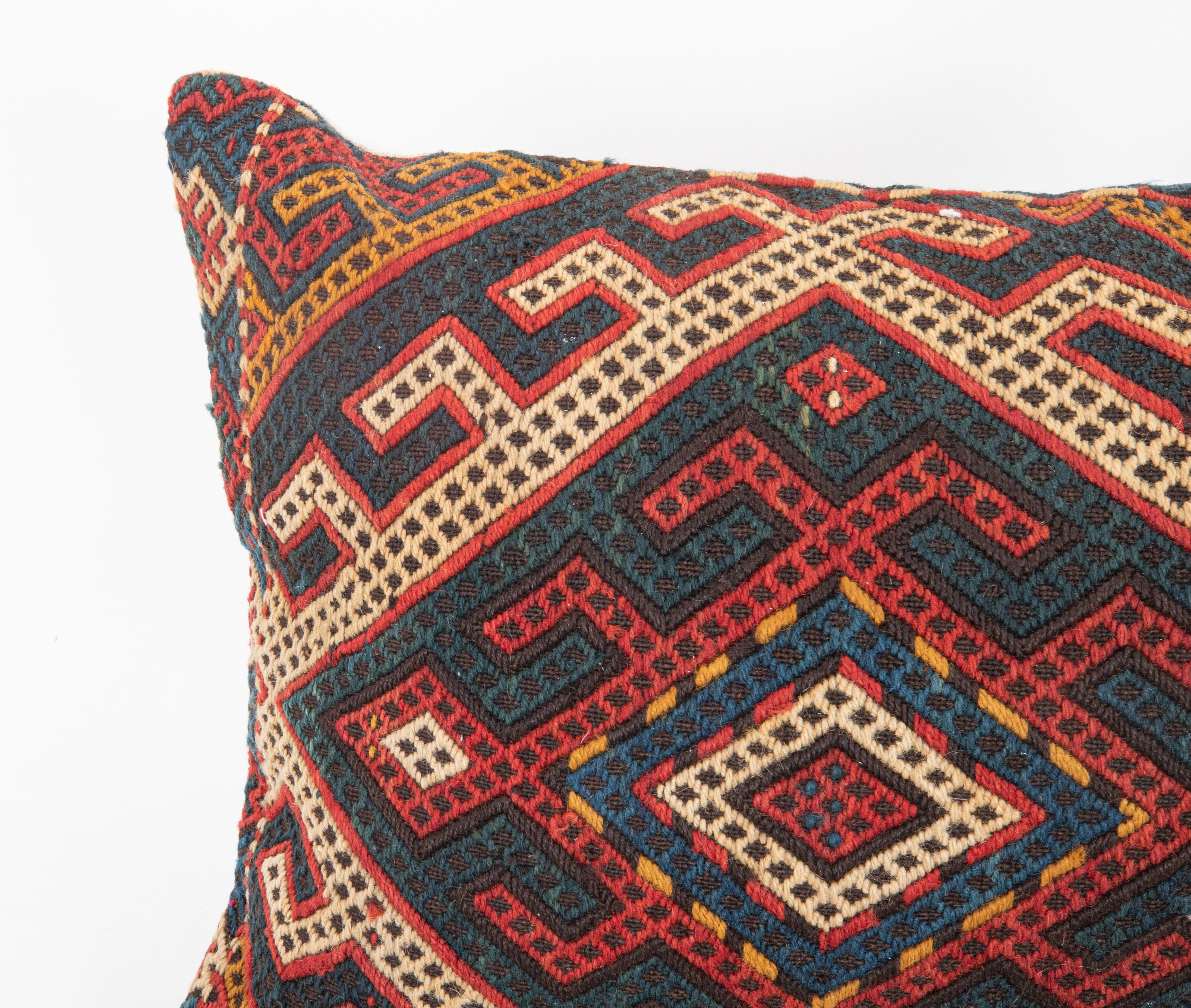 Kilim Pillow Cover Fashioned from an Antique Caucasian Sumak Mafrash  Panel For Sale