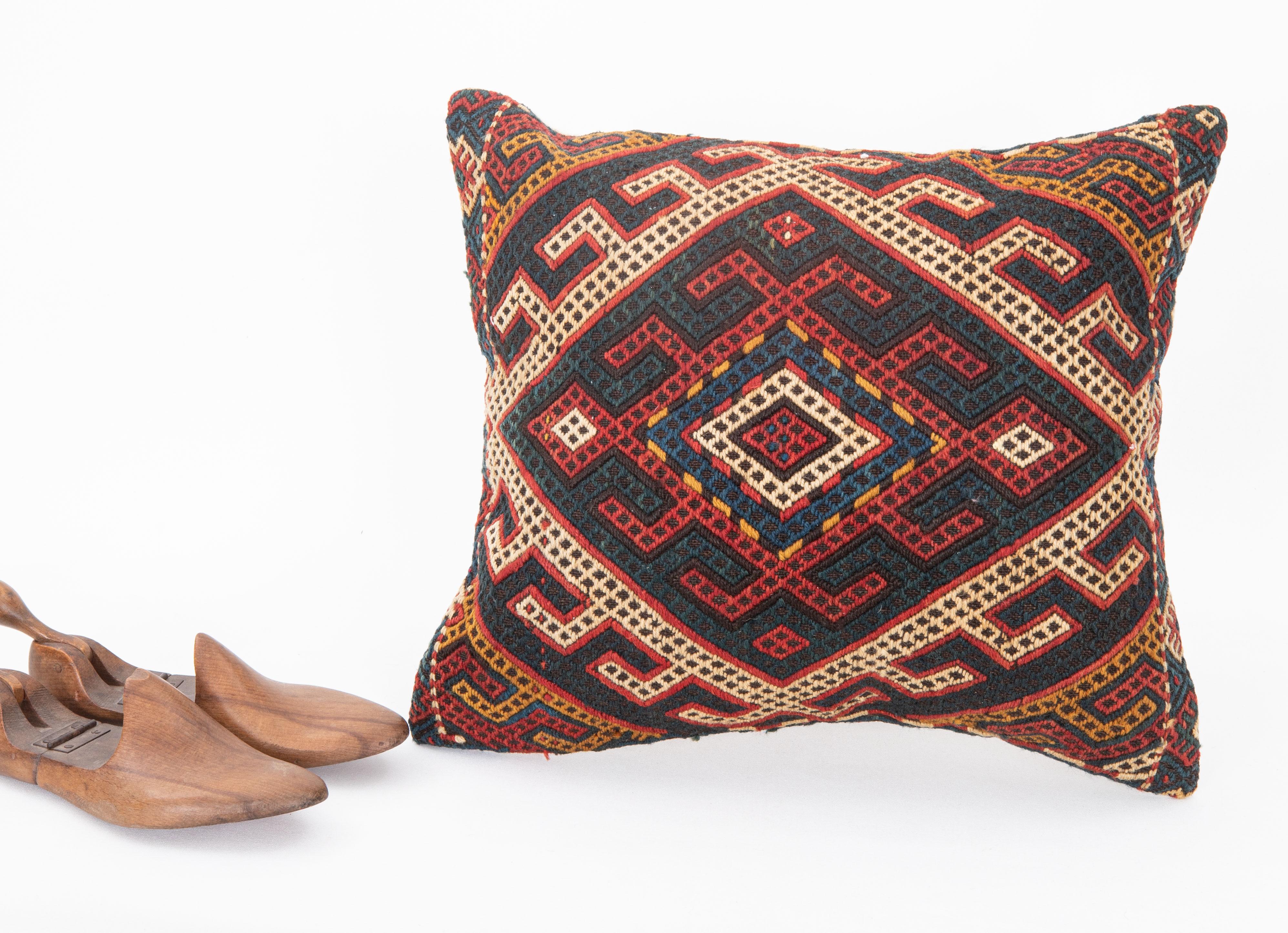 Hand-Woven Pillow Cover Fashioned from an Antique Caucasian Sumak Mafrash  Panel For Sale