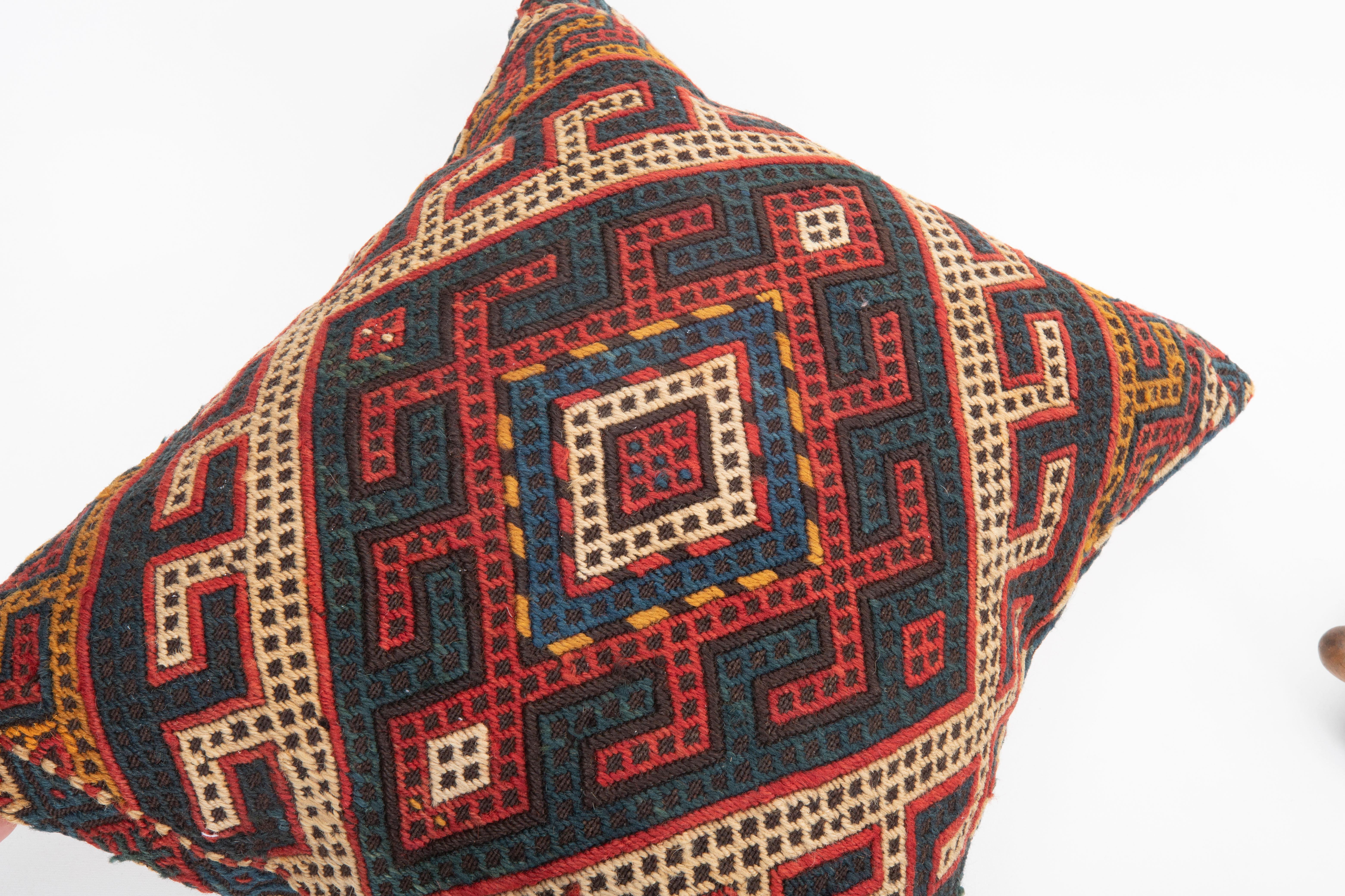 Pillow Cover Fashioned from an Antique Caucasian Sumak Mafrash  Panel In Good Condition For Sale In Istanbul, TR
