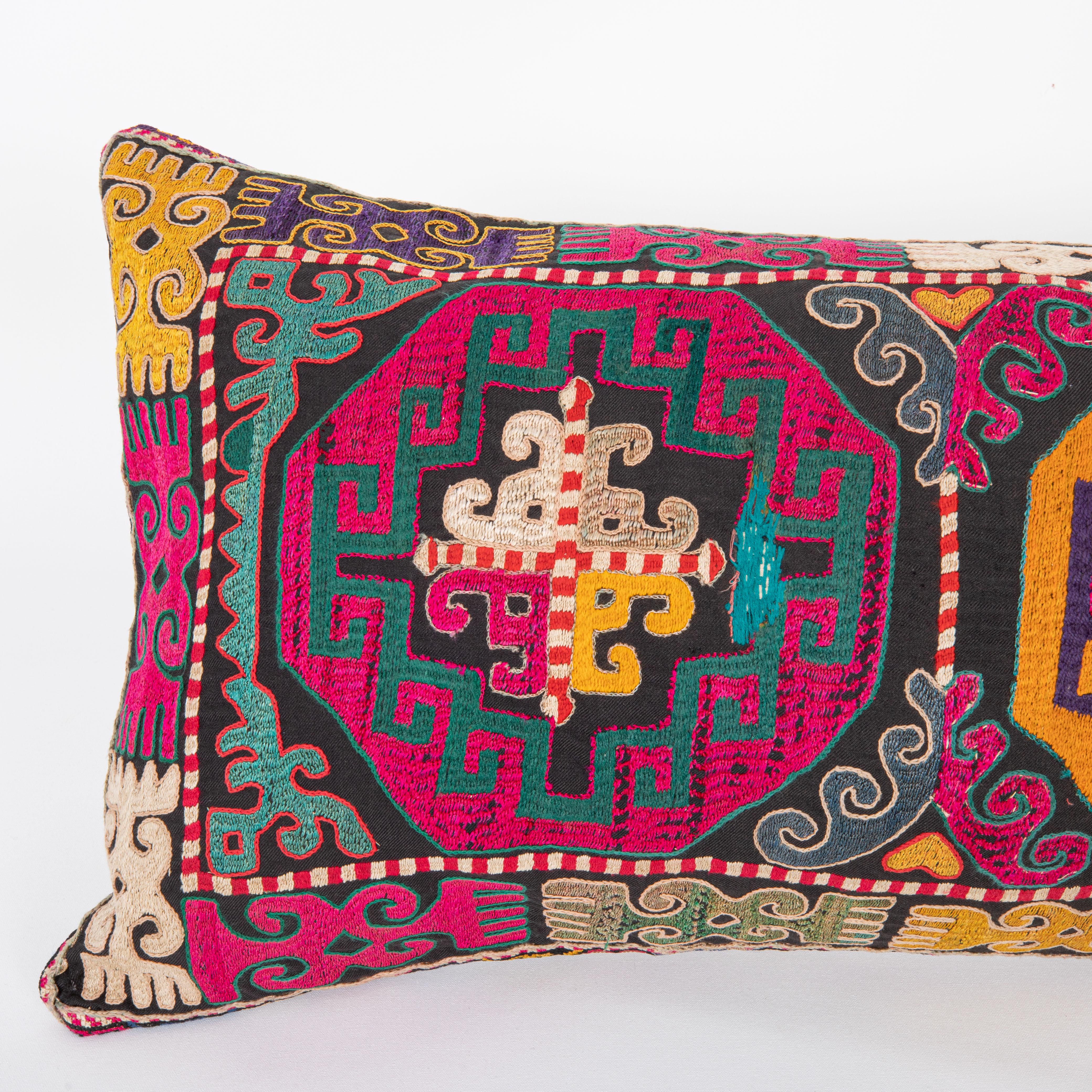 Uzbek Pillow Cover, Made from a 1970s/80s silk mafrash ( storage bag ) Panels For Sale