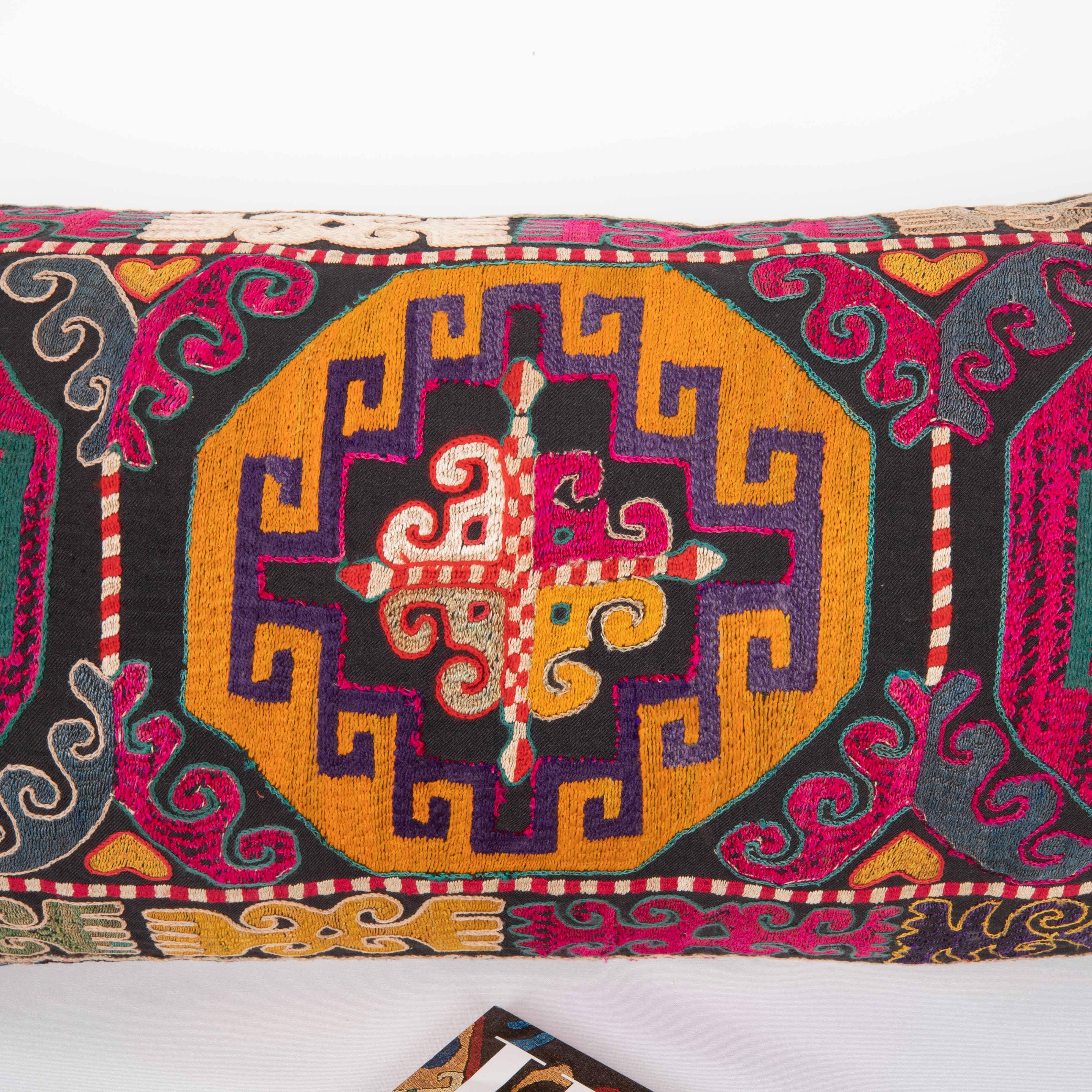 Embroidered Pillow Cover, Made from a 1970s/80s silk mafrash ( storage bag ) Panels For Sale