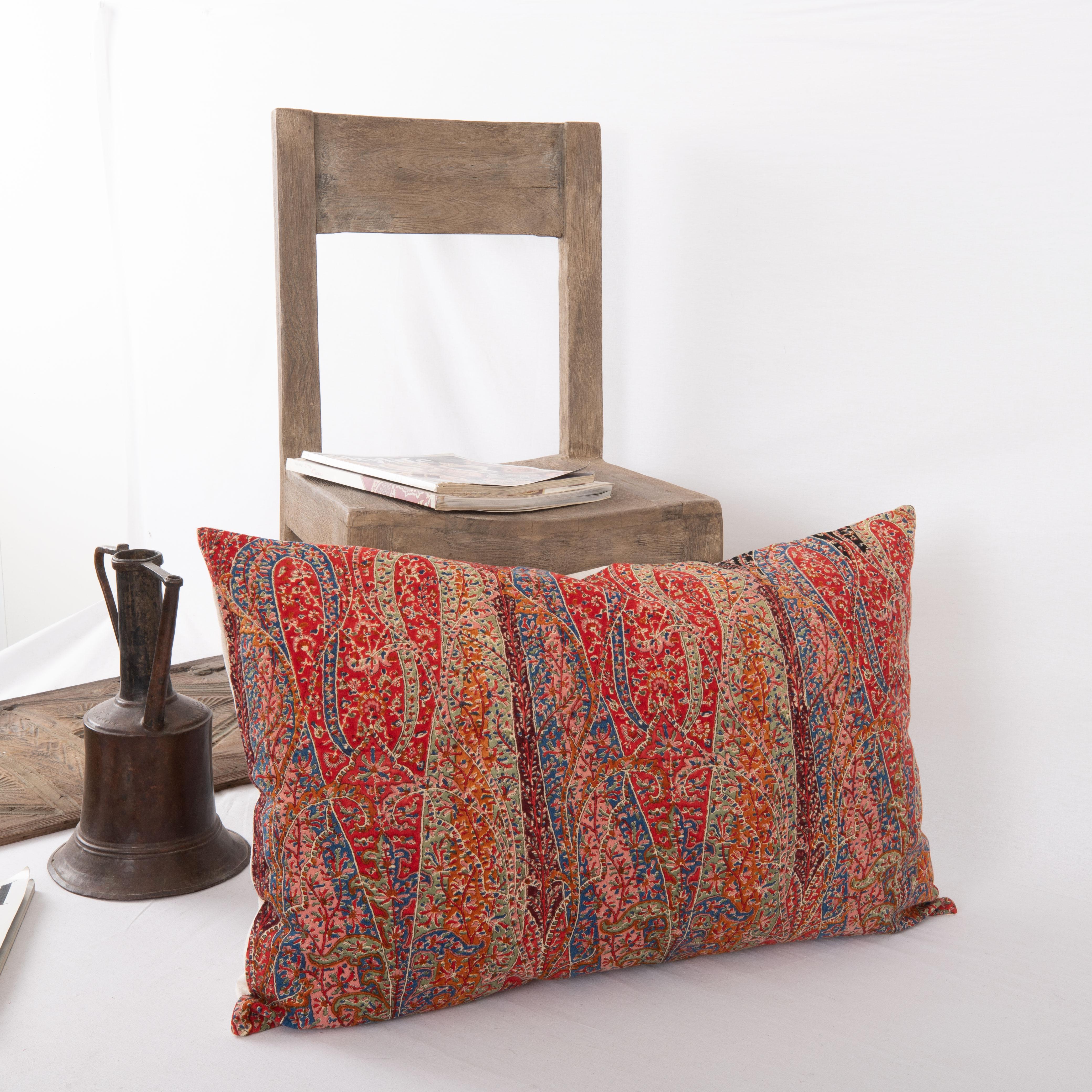 Wool Pillow Cover Made from a an Antique Printed Scottish Paisley Shawl    For Sale