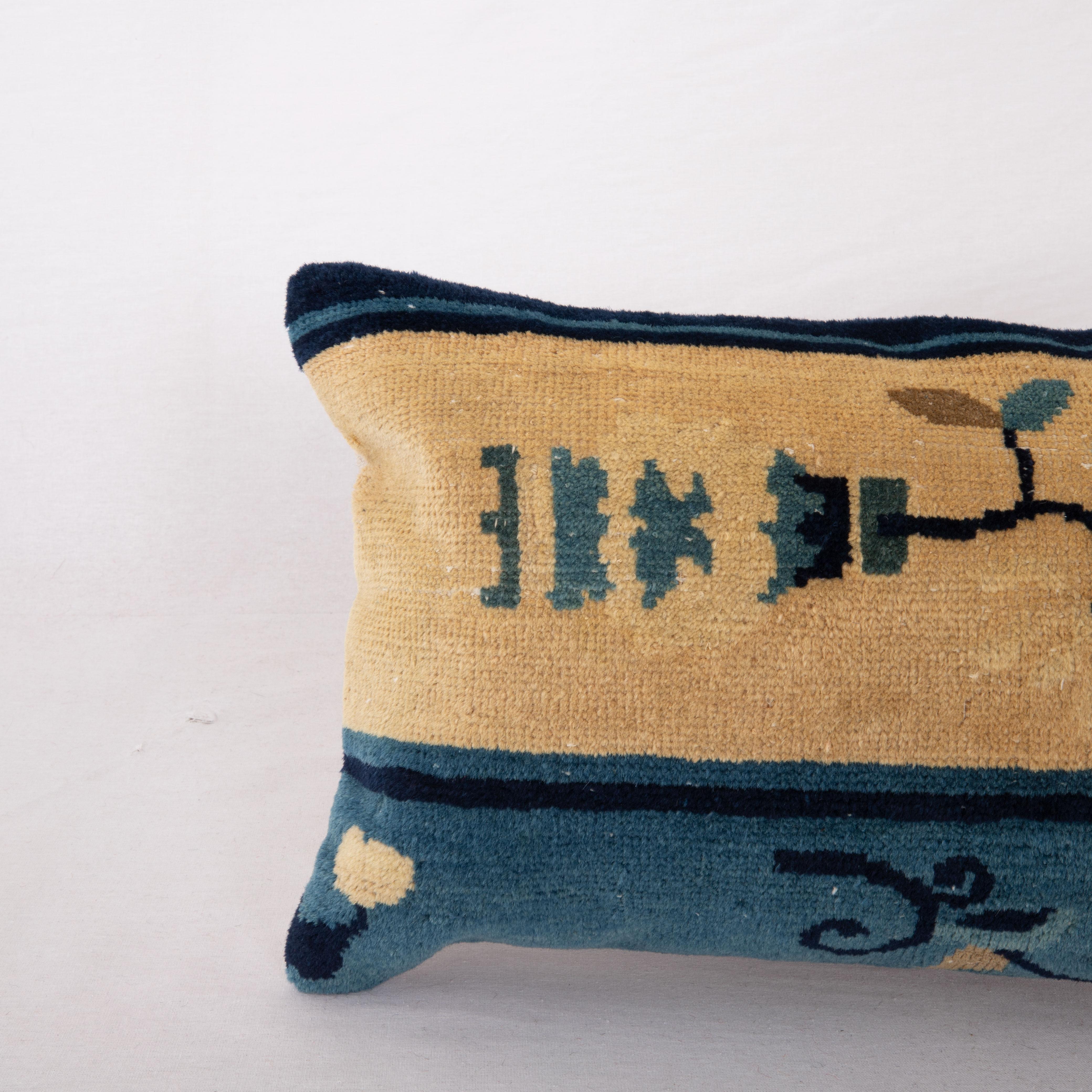 Hand-Woven Pillow Cover Made from a Chinese Art Deco Rug, Early 20th Century For Sale