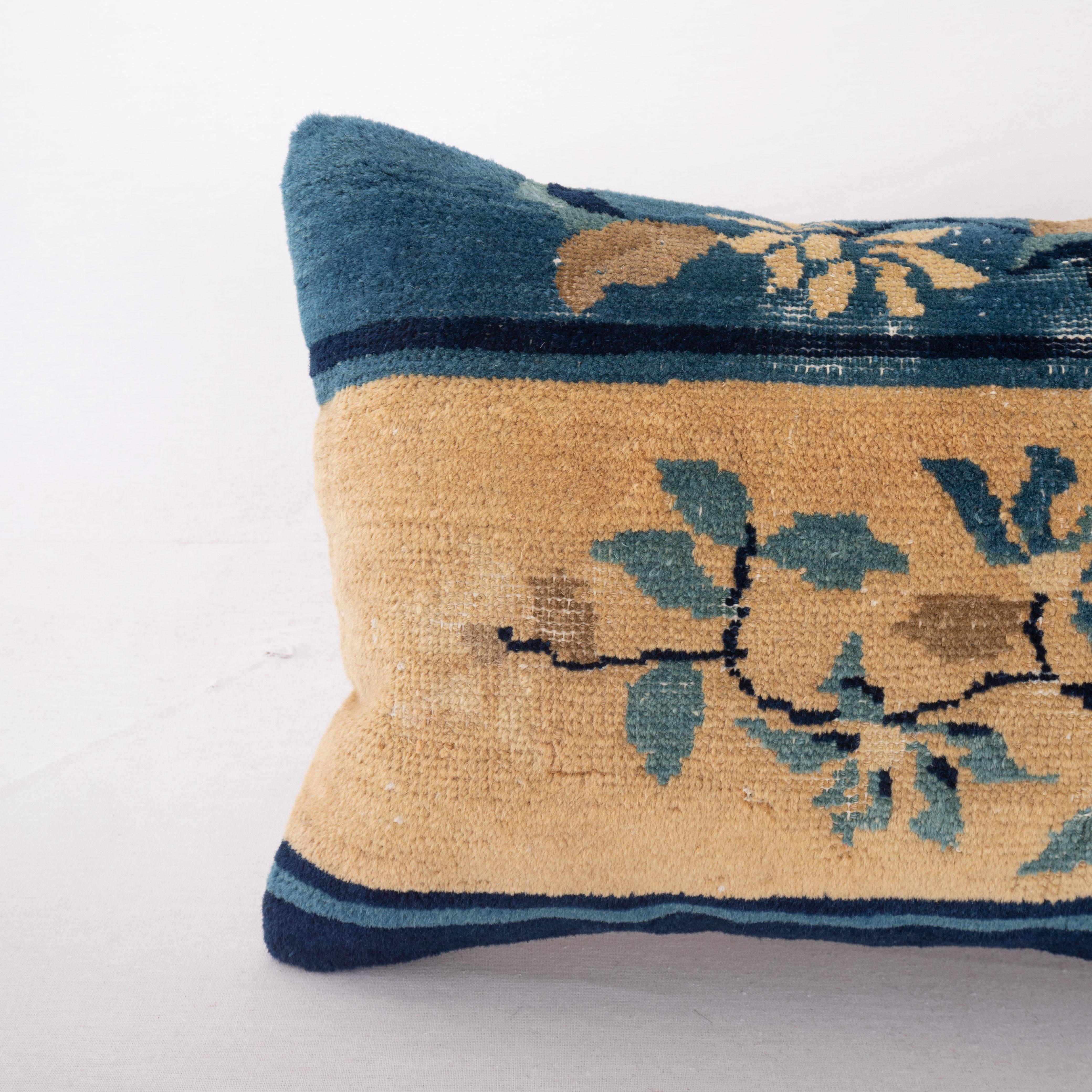 Hand-Woven Pillow Cover Made from a Chinese Art Deco Rug, Early 20th C For Sale