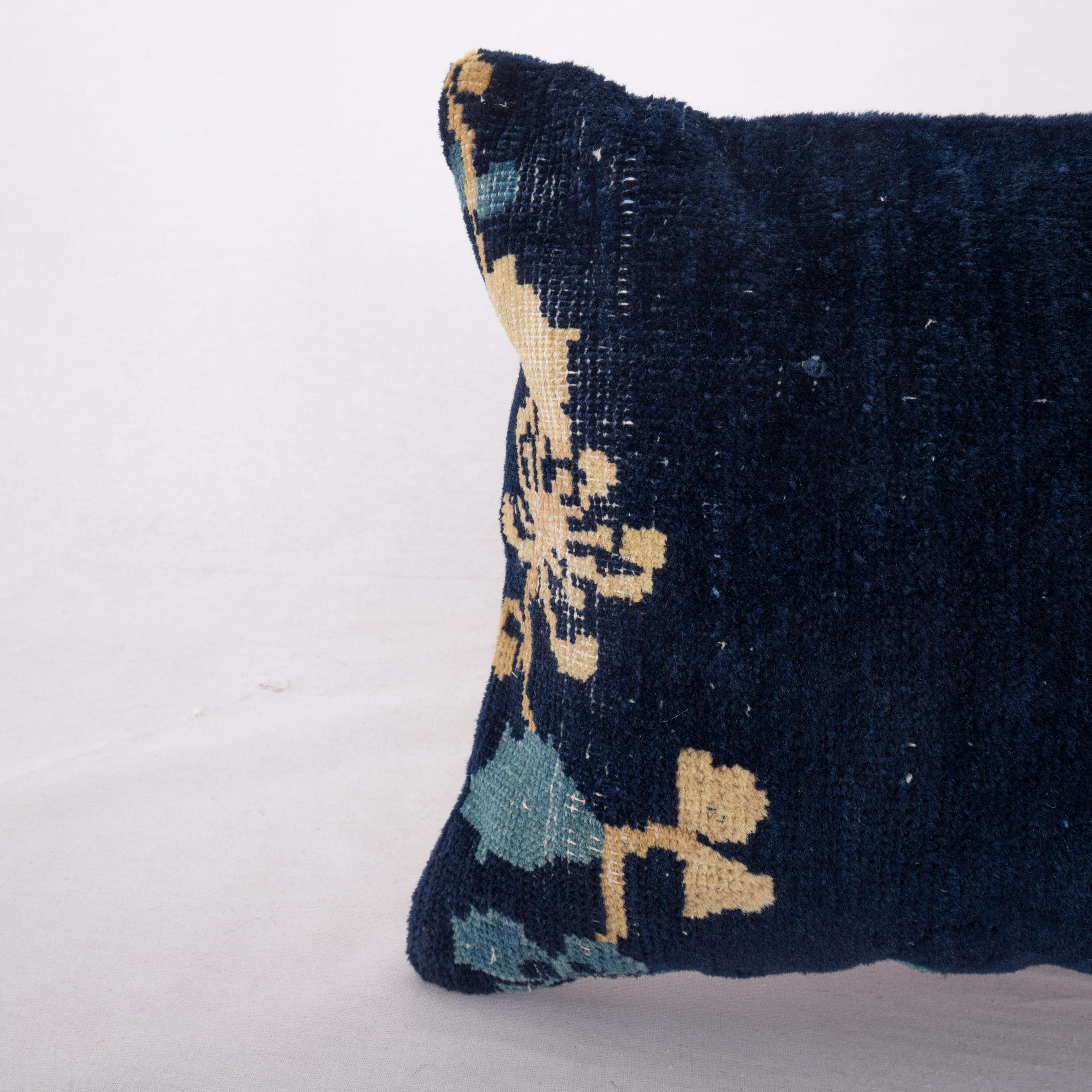 Hand-Woven Pillow Cover Made from a Chinese Art Deco Rug, Early 20th C For Sale