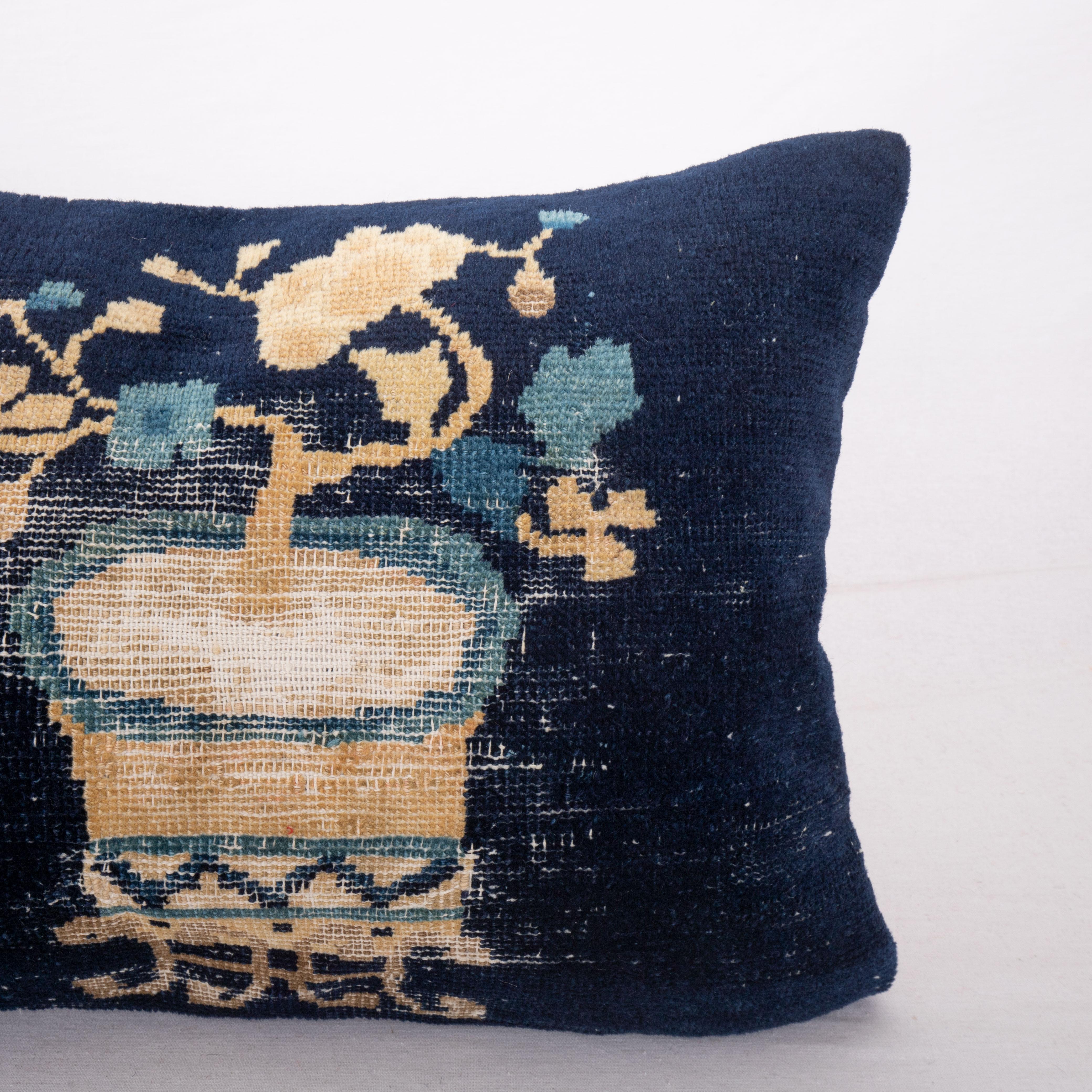 Hand-Woven Pillow Cover Made from a Chinese Art Deco Rug, Early 20th C For Sale