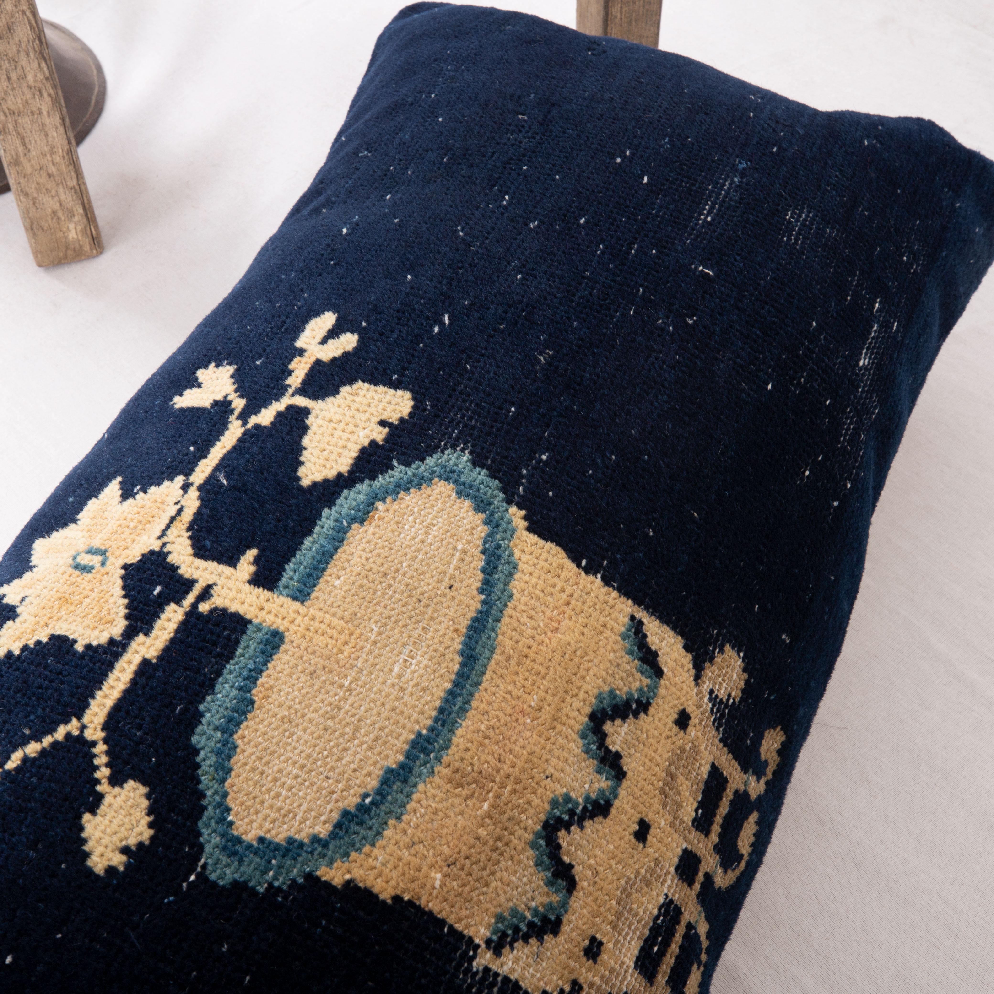 Wool Pillow Cover Made from a Chinese Art Deco Rug, Early 20th Century For Sale