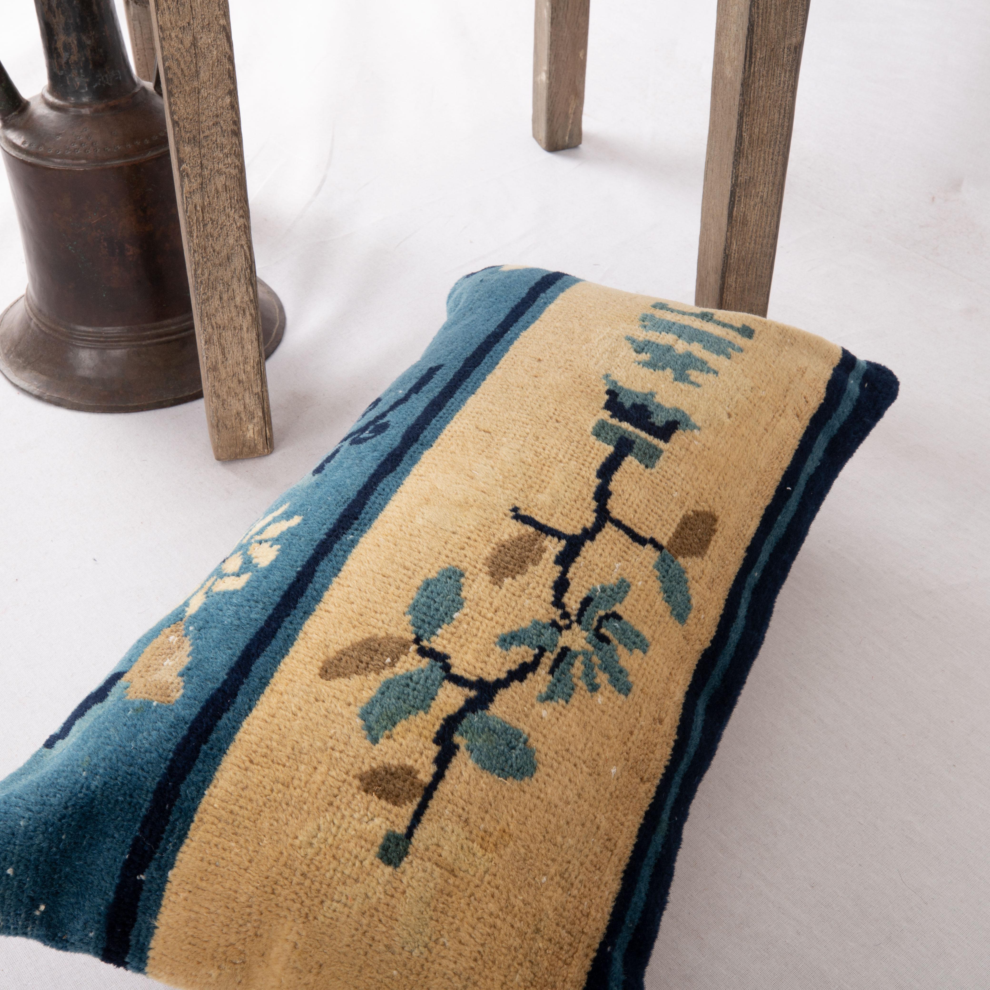 Wool Pillow Cover Made from a Chinese Art Deco Rug, Early 20th Century For Sale