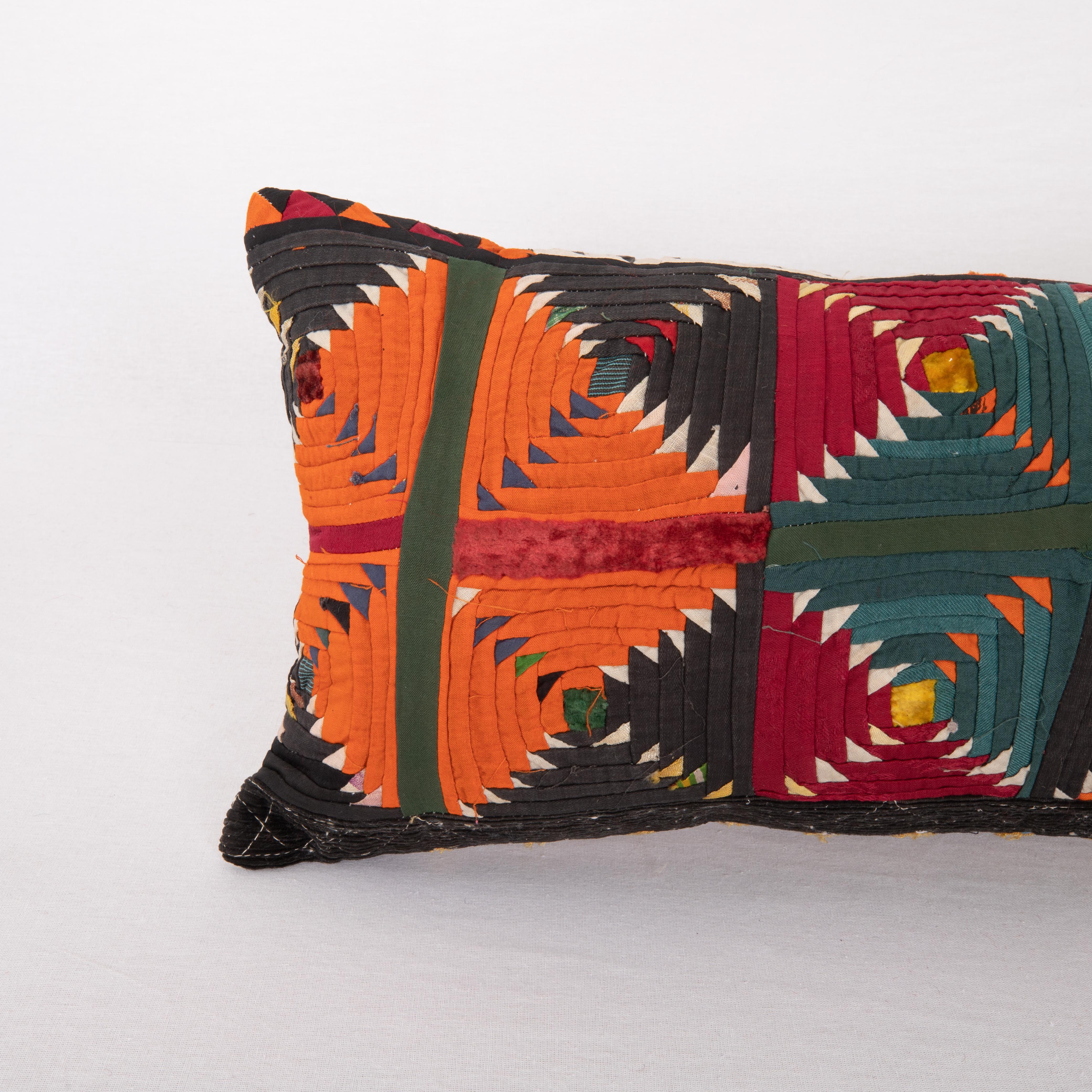 Tribal Pillow Cover Made from a Kyrgyz Korak Patch work, mid 20th C. For Sale