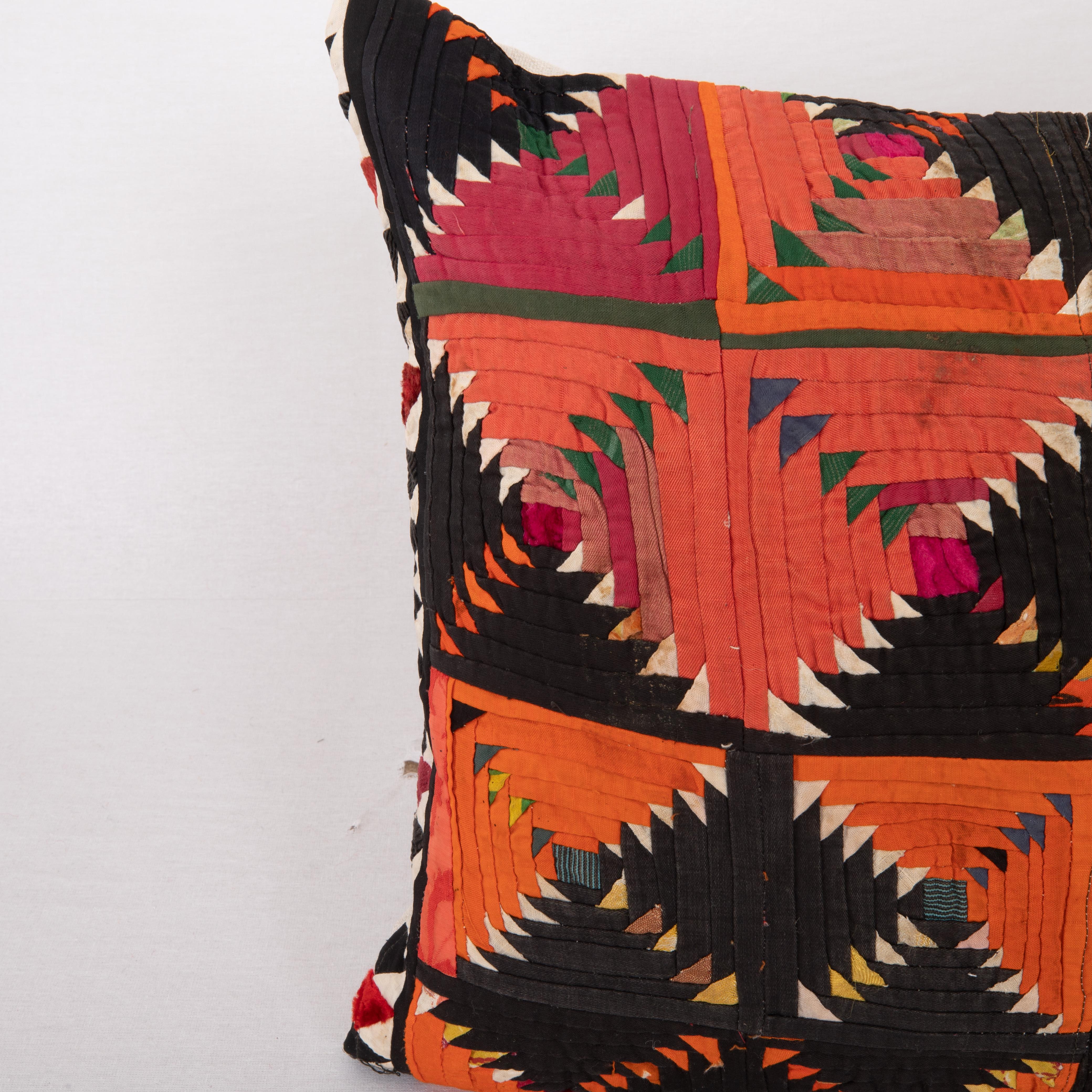 Tribal Pillow Cover Made from a Kyrgyz Korak Patch work, mid 20th C. For Sale