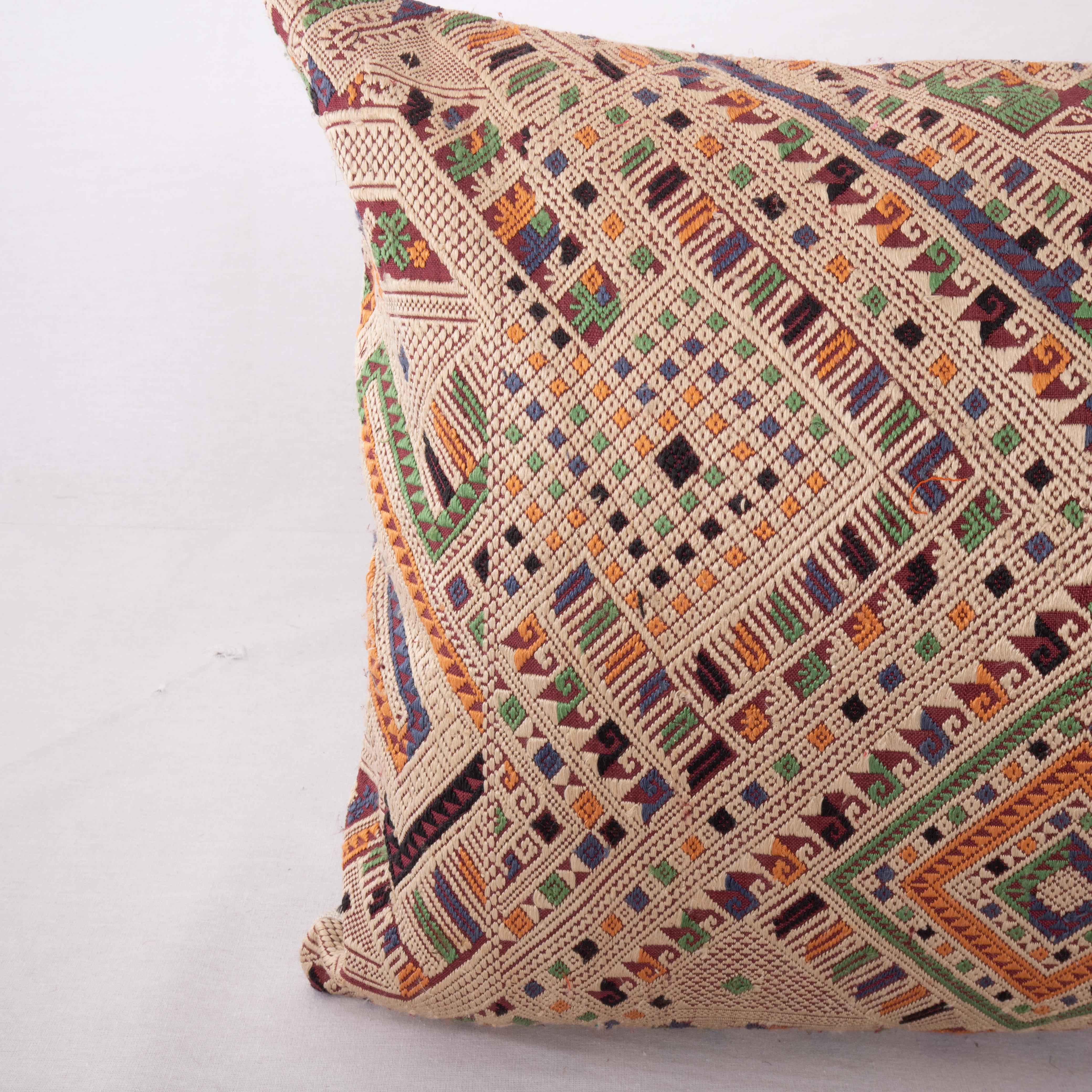 Thai Pillow Cover Made from a Laotian Vintage Silk Embroidery For Sale