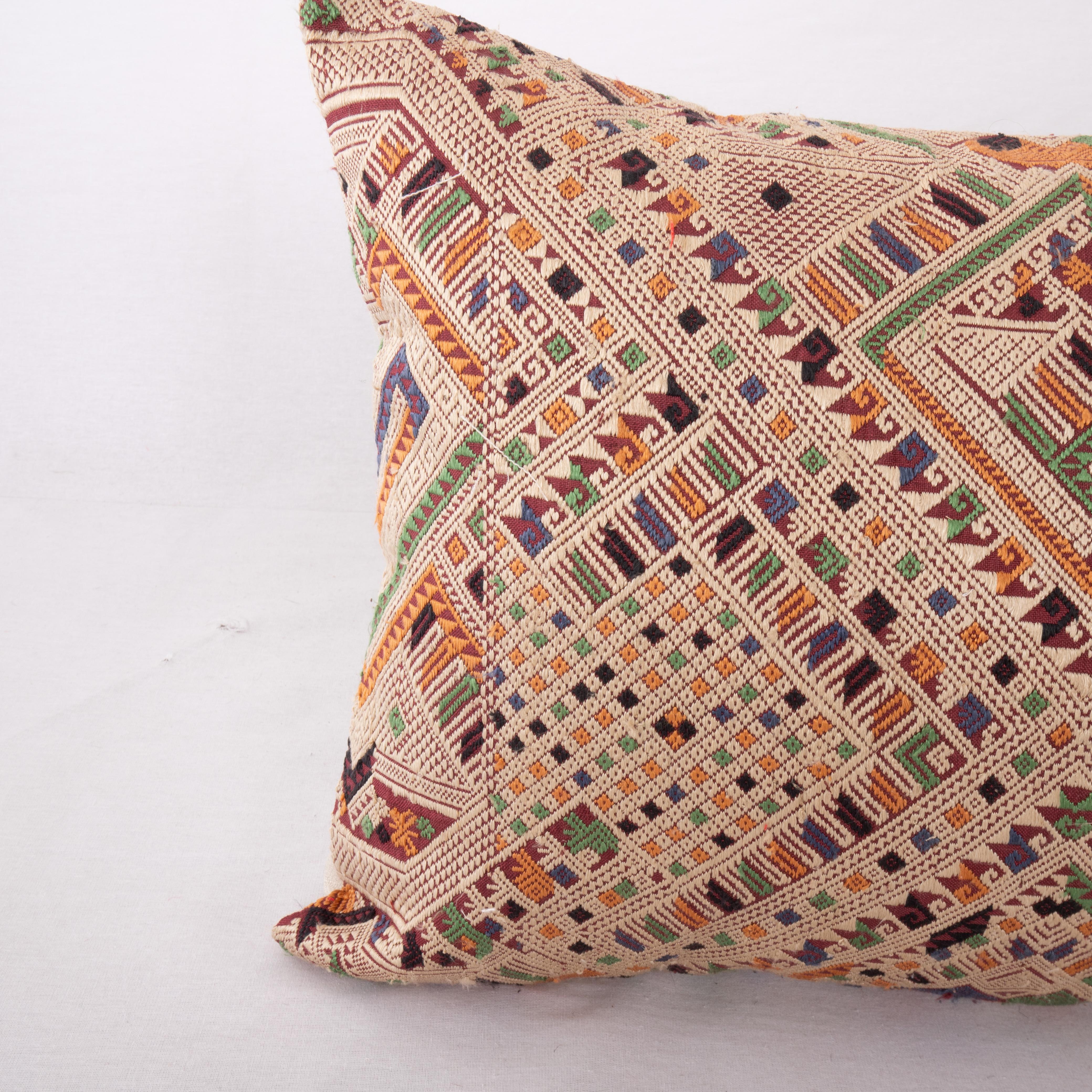Thai Pillow Cover Made from a Laotian Vintage Silk Embroidery For Sale