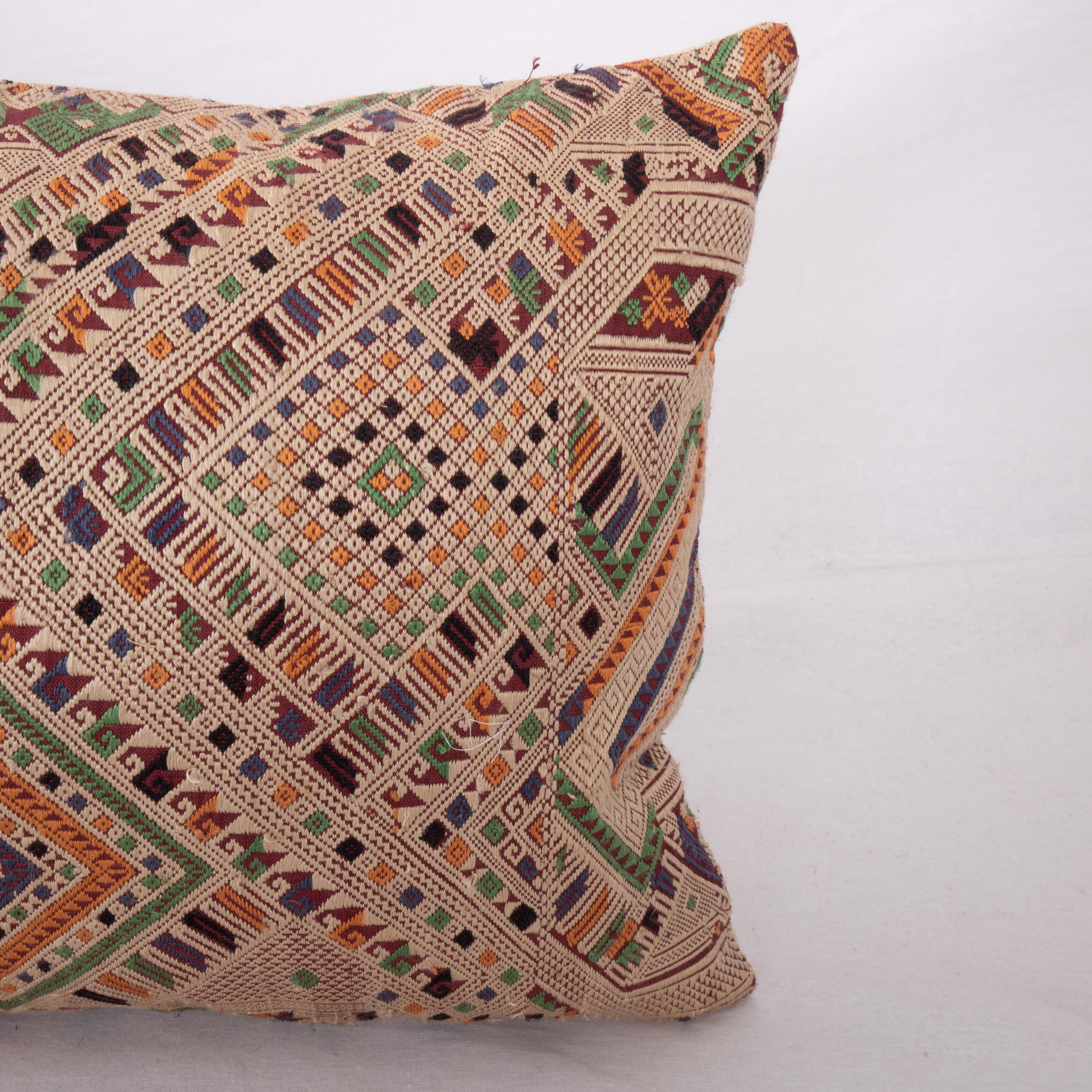 Embroidered Pillow Cover Made from a Laotian Vintage Silk Embroidery For Sale