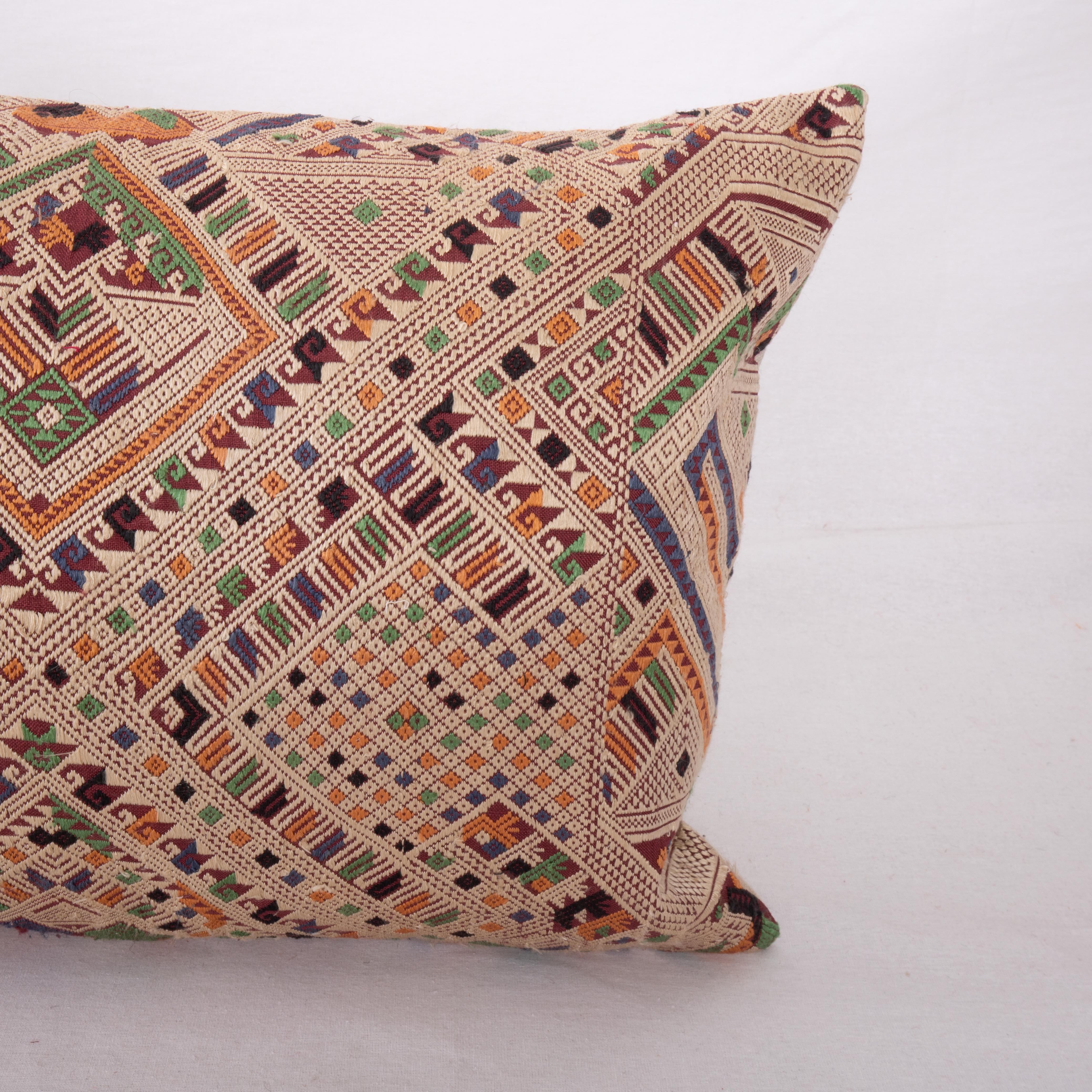 Embroidered Pillow Cover Made from a Laotian Vintage Silk Embroidery For Sale