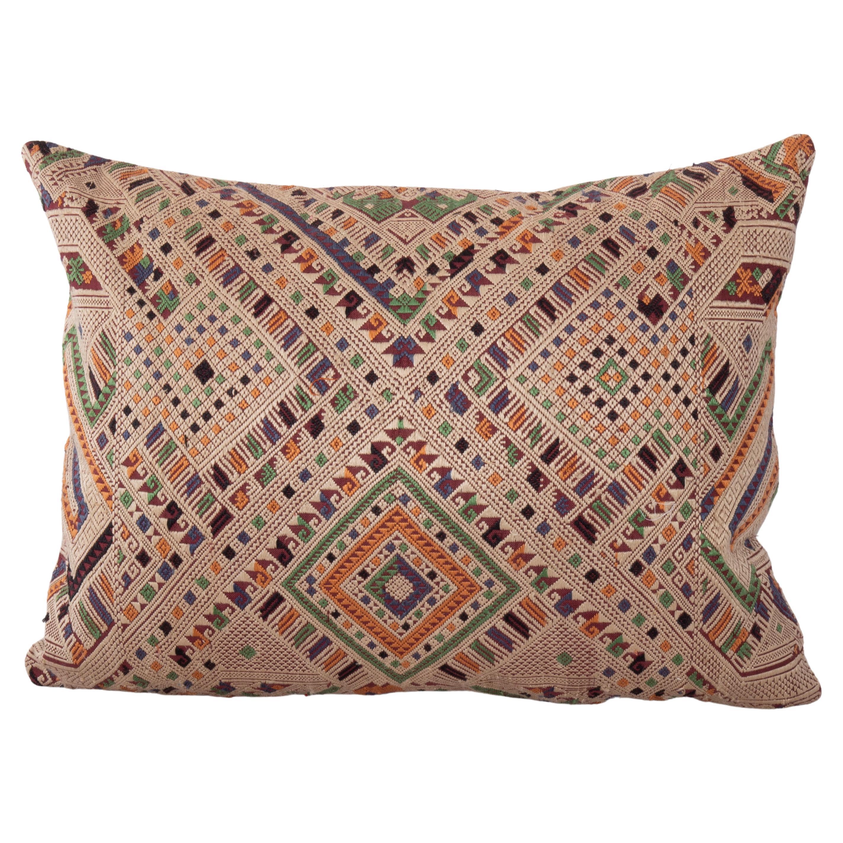 Pillow Cover Made from a Laotian Vintage Silk Embroidery