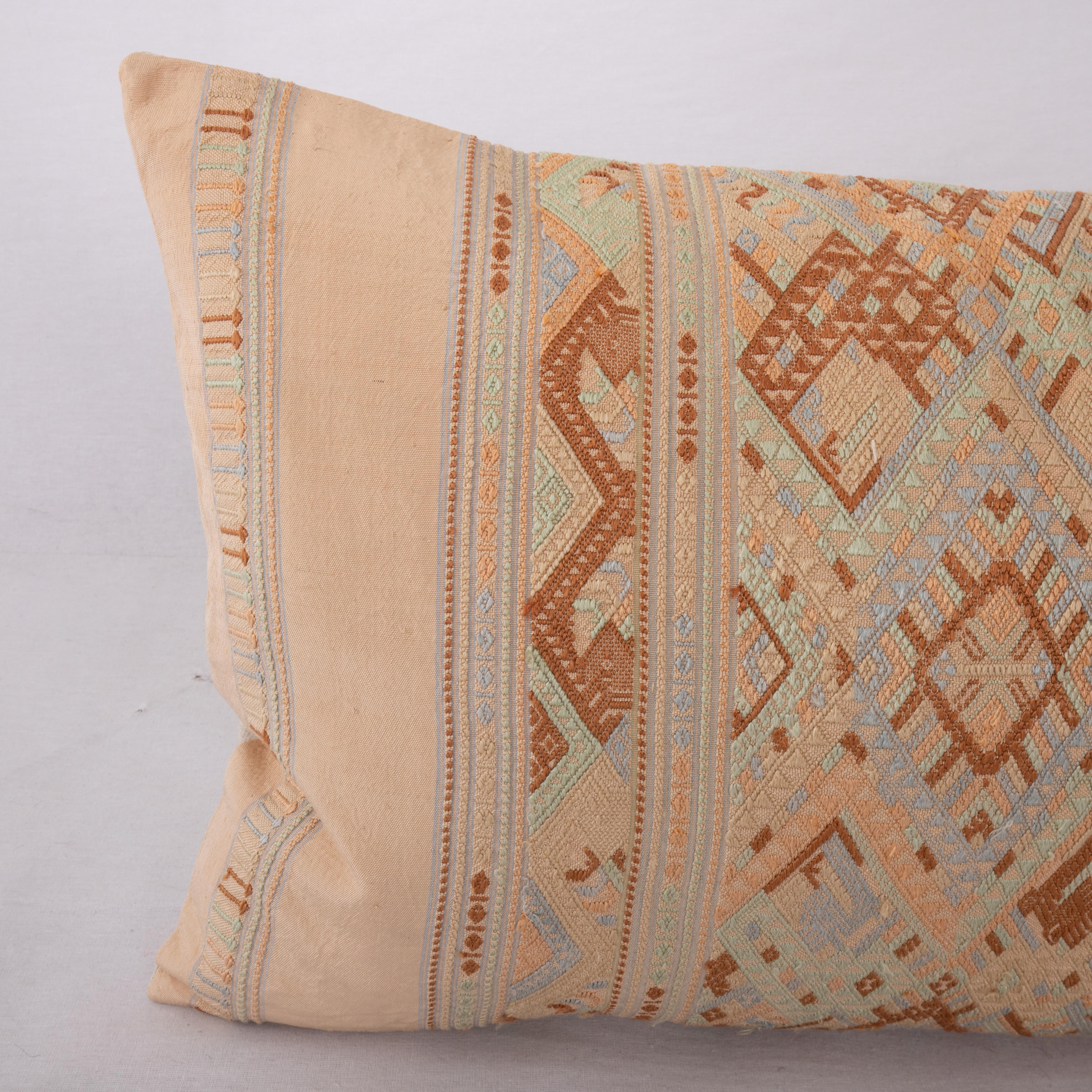 Thai Pillow Cover Made from a Laotion Vintage Silk Embroidery For Sale