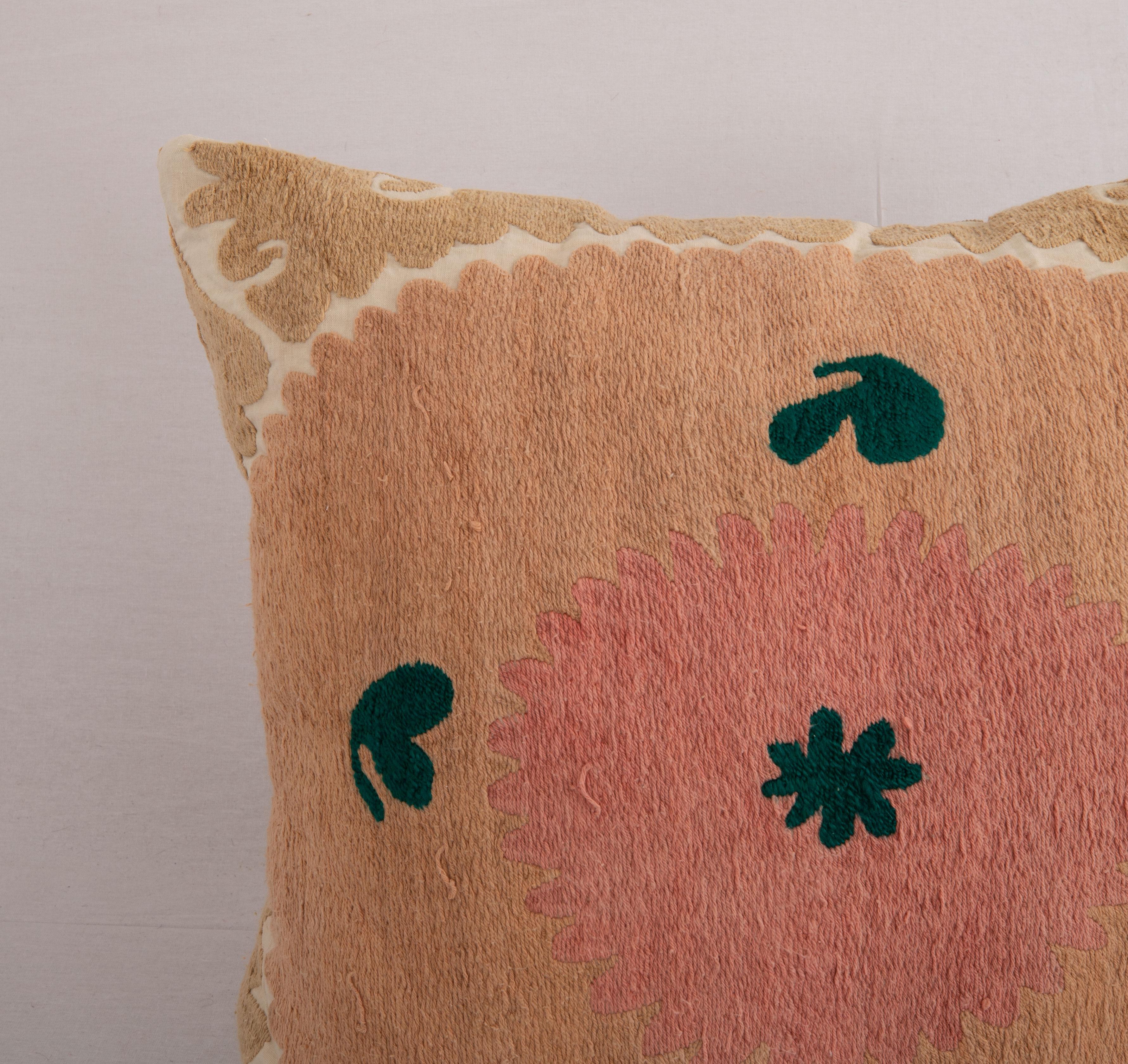 Embroidered Pillow Cover Made from a Mid 20th C. Suzani, Uzbekistan For Sale