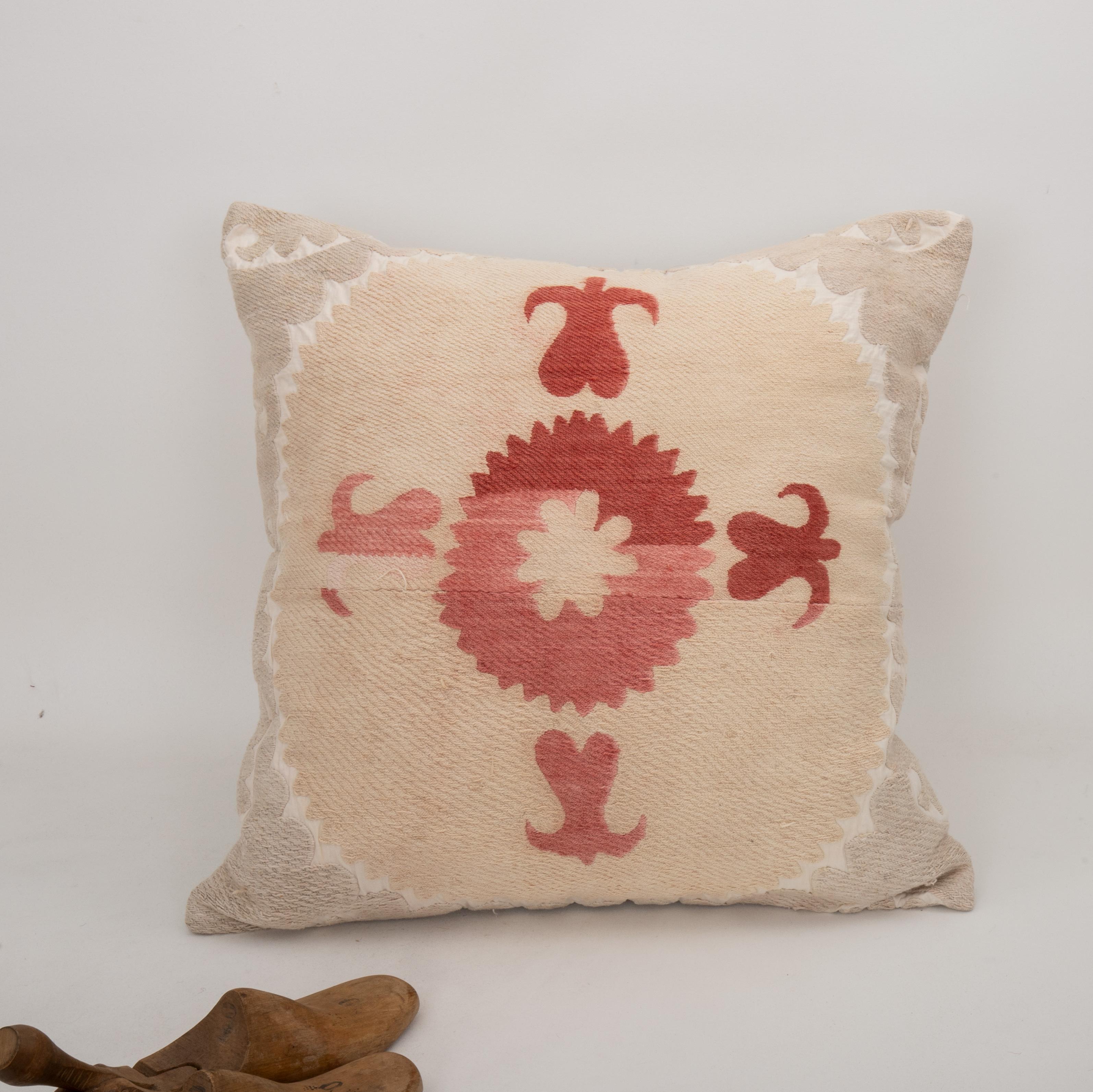 Embroidered Pillow Cover Made from a Mid 20th C. Suzani, Uzbekistan For Sale