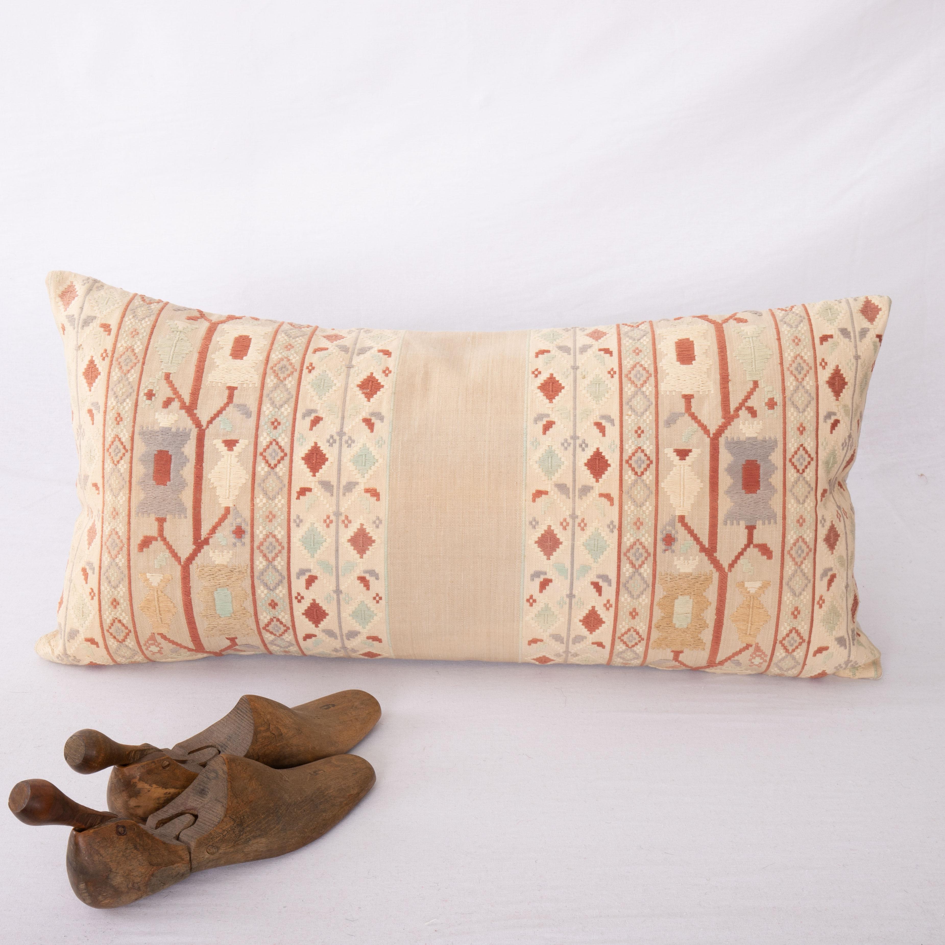 Bulgarian Pillow Cover Made From a Vintage East European Linen and Cotton Textile For Sale