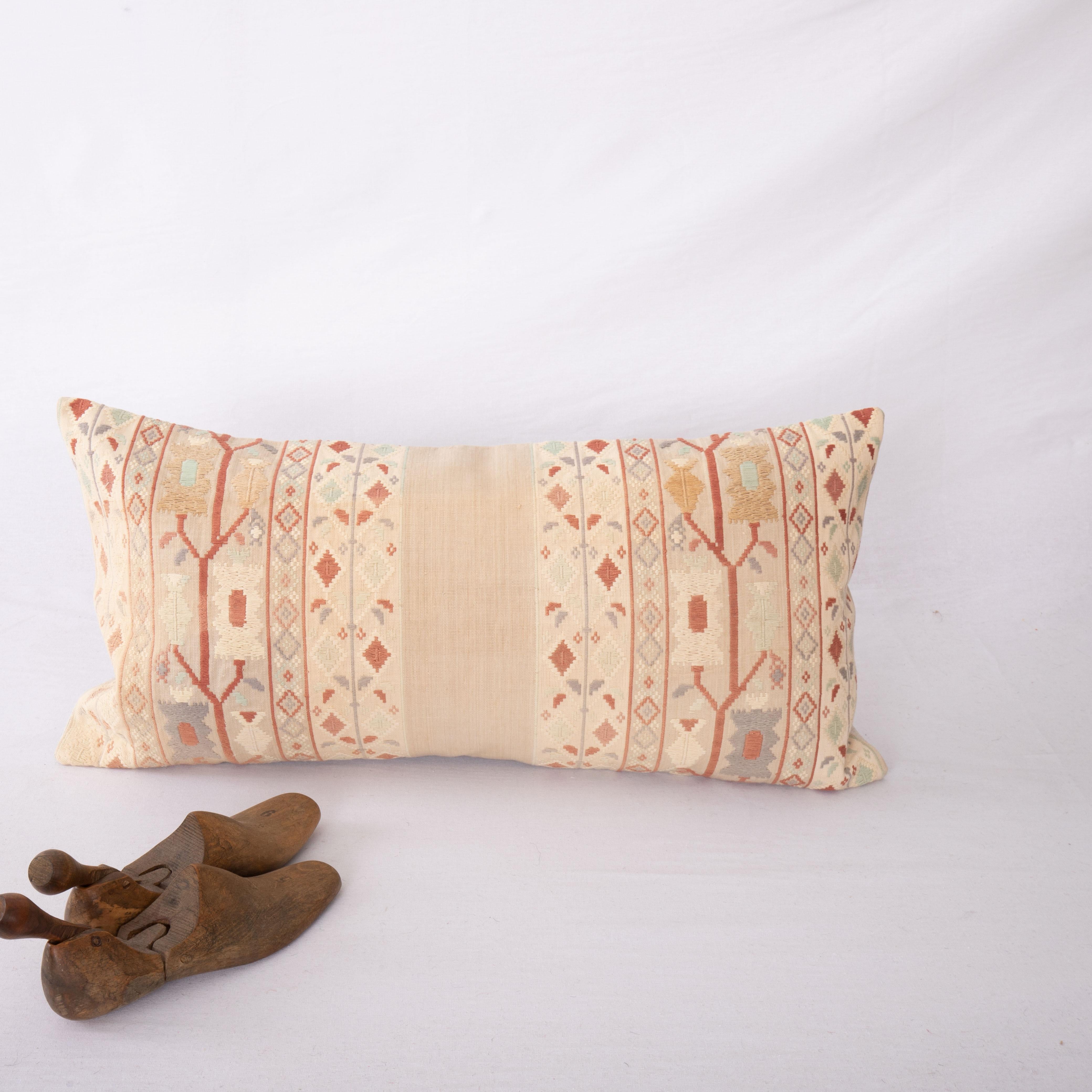 Bulgarian Pillow Cover Made from a Vintage East European Linen and Cotton Textile For Sale