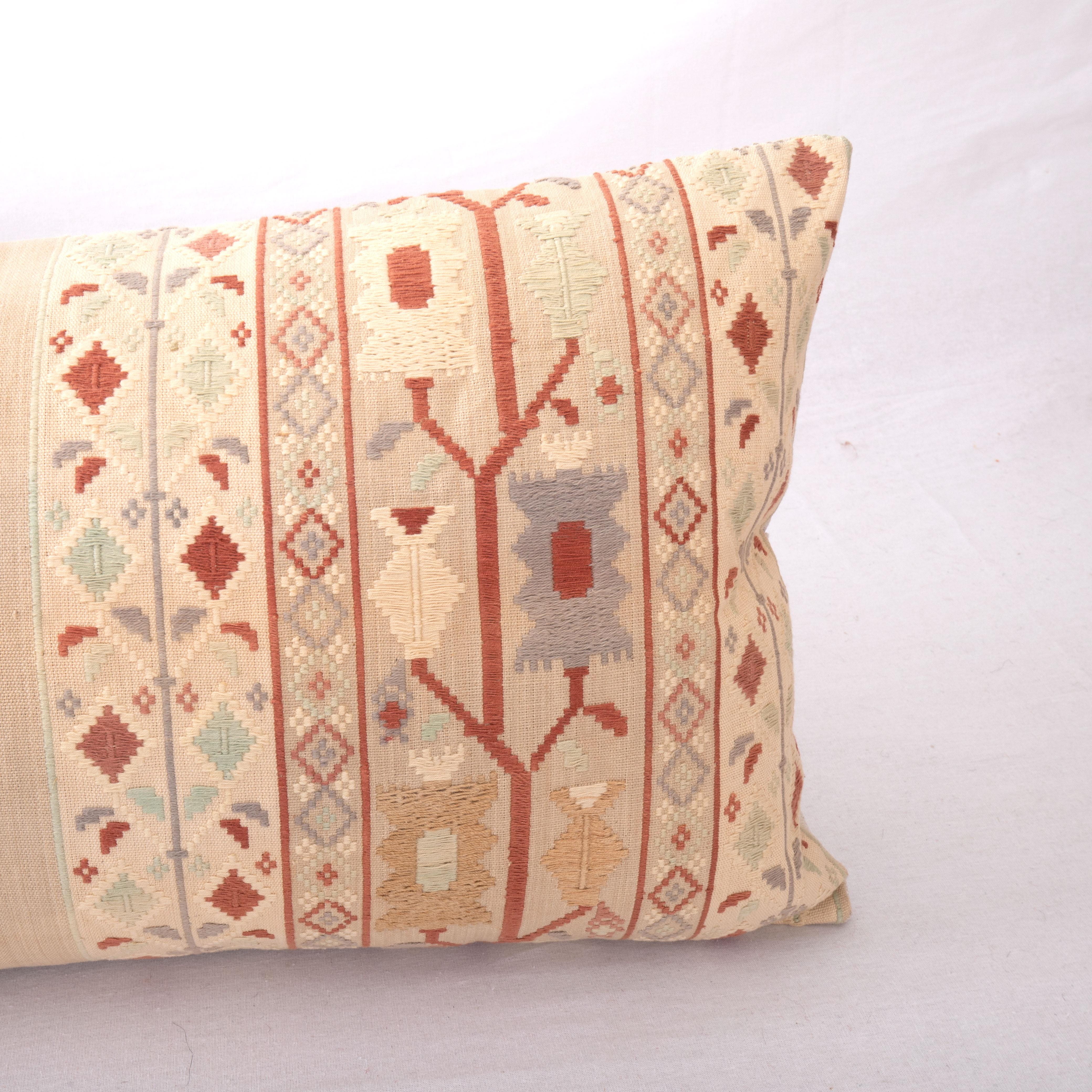 Woven Pillow Cover Made From a Vintage East European Linen and Cotton Textile For Sale
