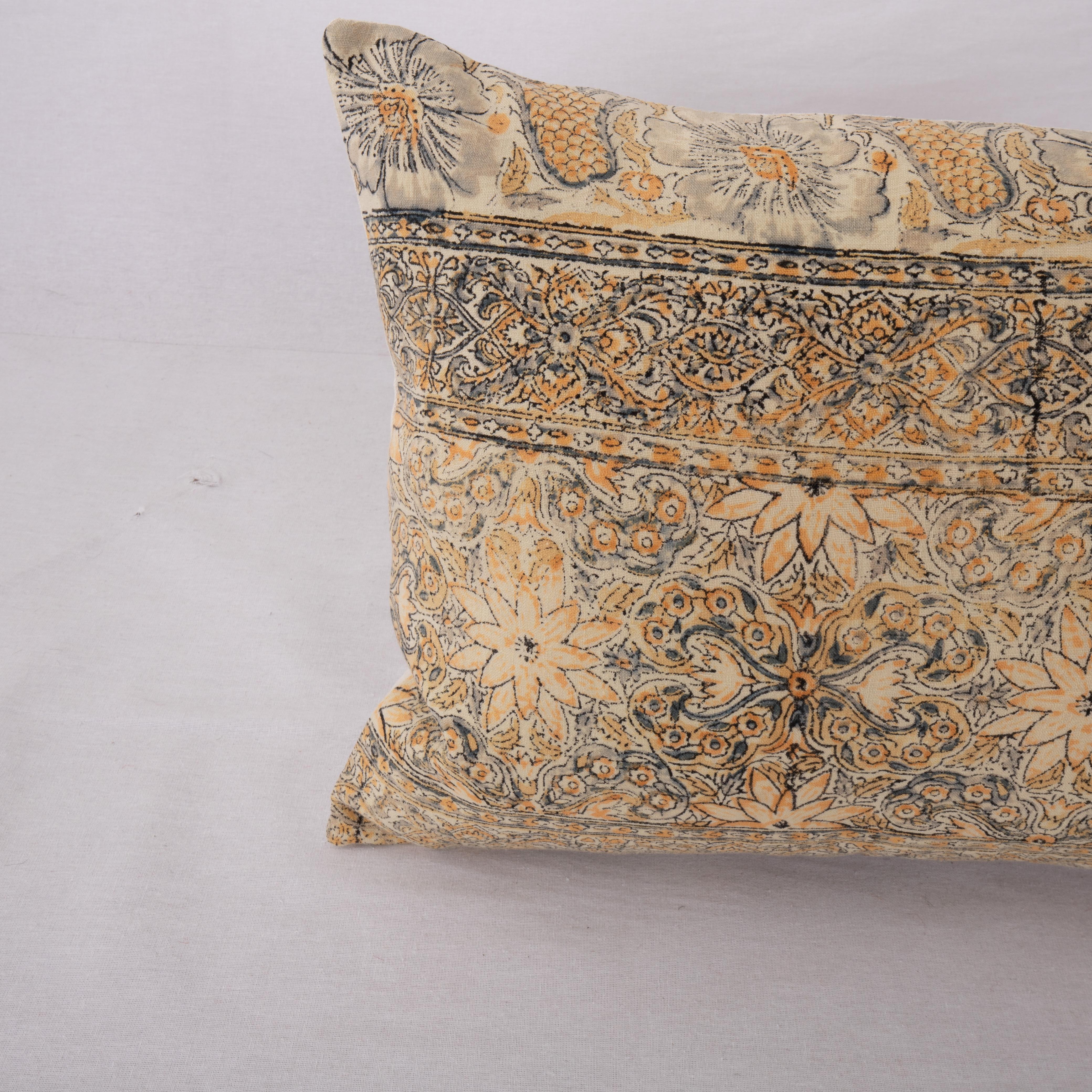 Folk Art Pillow Cover made from a Vintage Indian Block Printed Textile For Sale