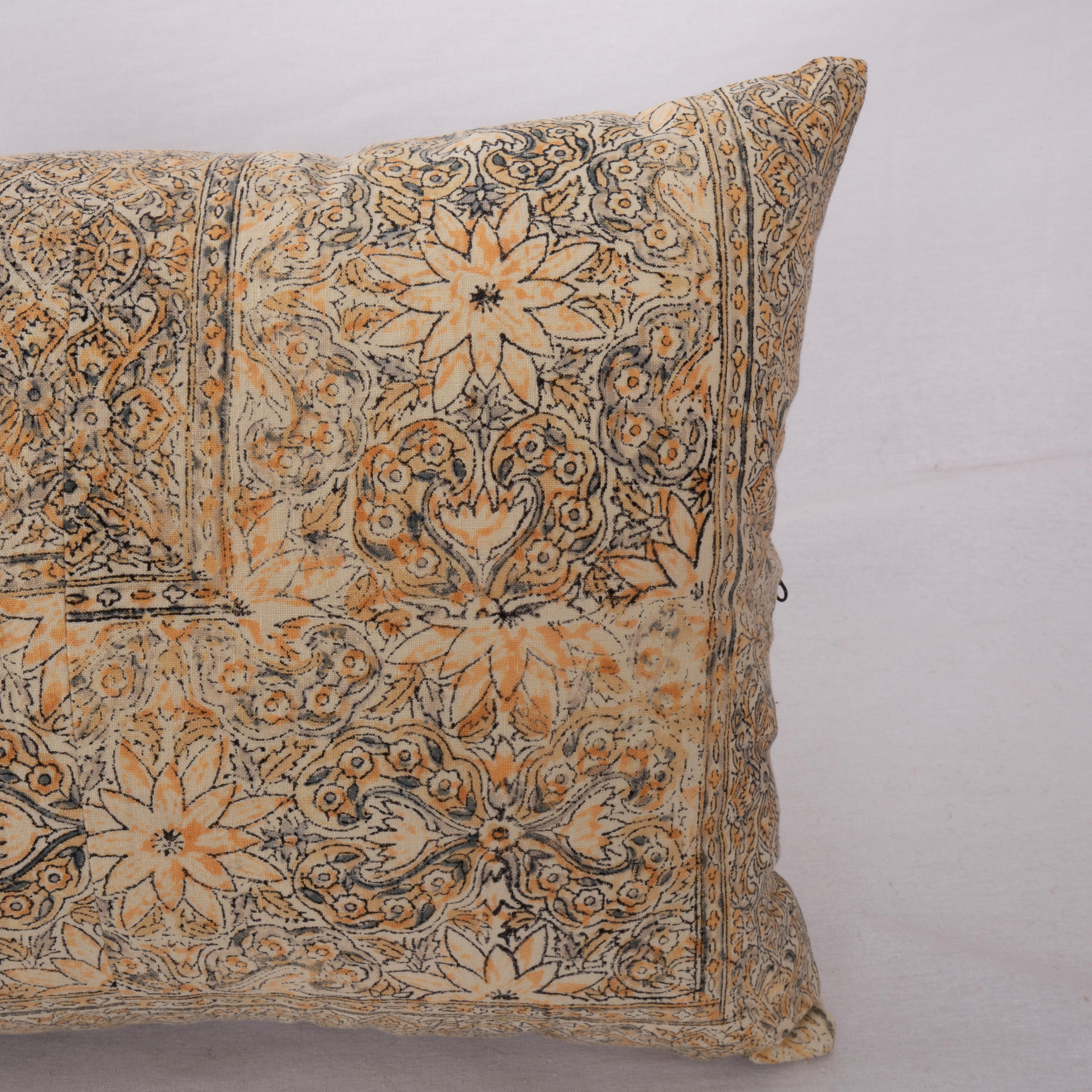 Folk Art Pillow Cover Made from a Vintage Indian Block Printed Textile For Sale