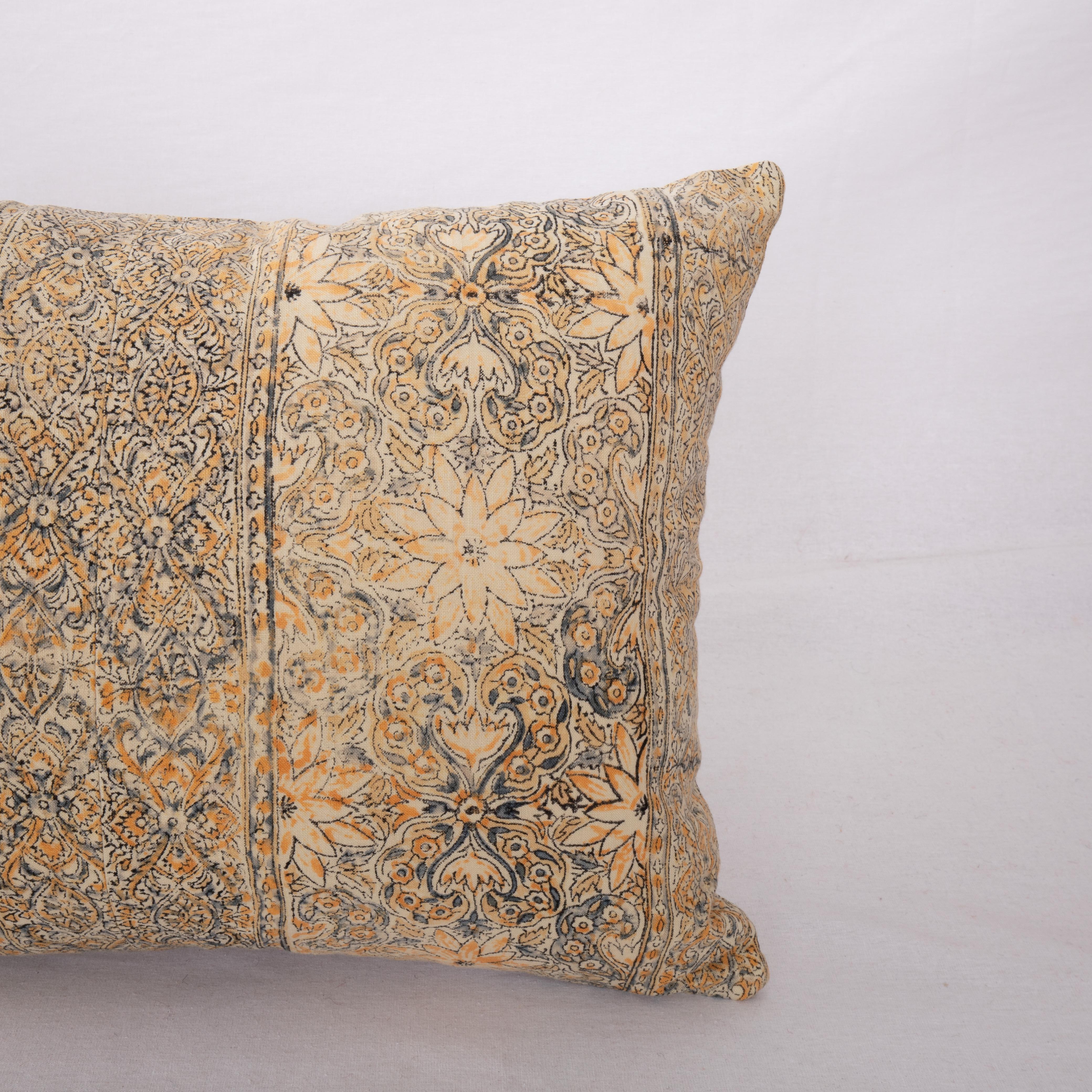 Kalamkari Pillow Cover Made from a Vintage Indian Block Printed Textile For Sale