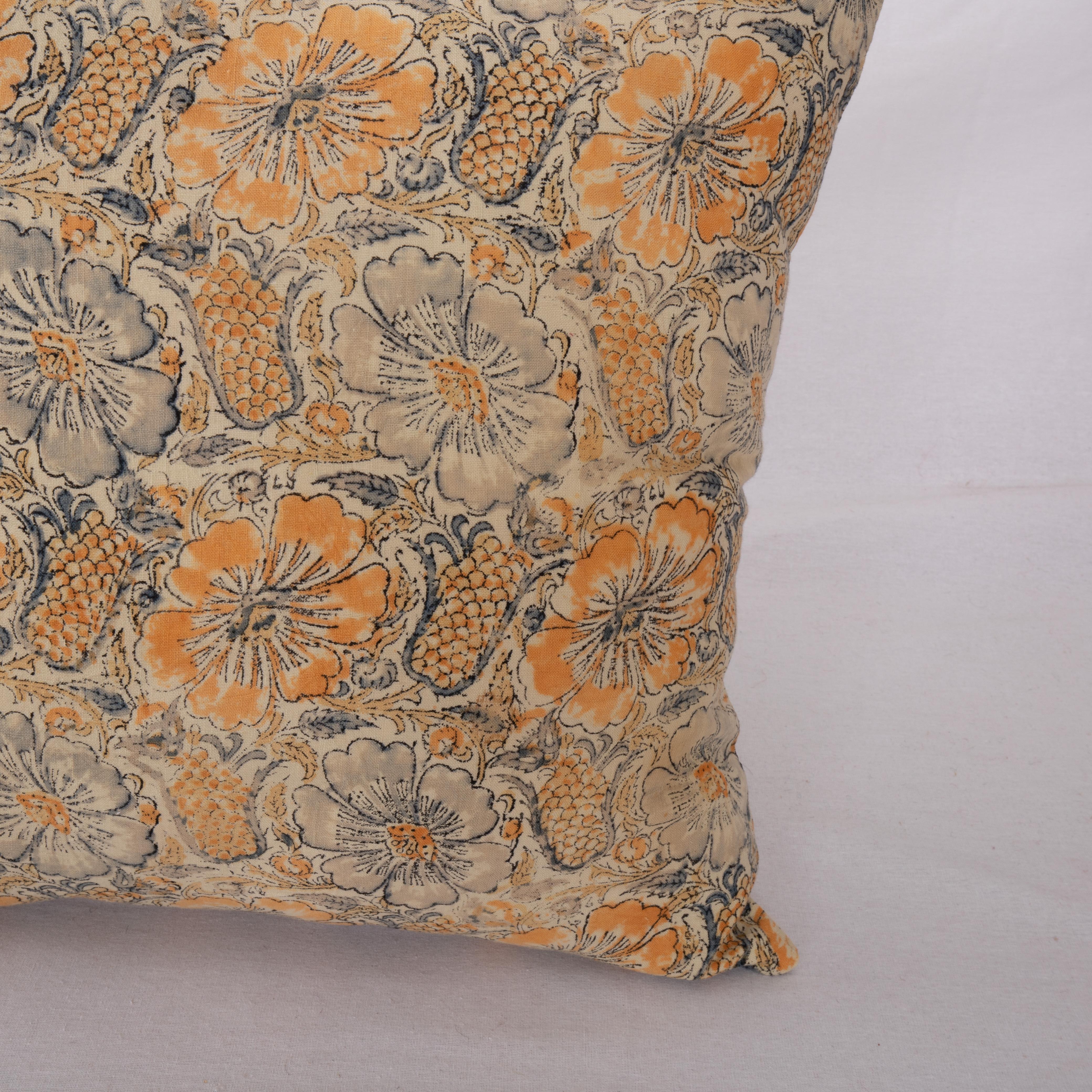 Kalamkari Pillow Cover Made from a Vintage Indian Block Printed Textile For Sale