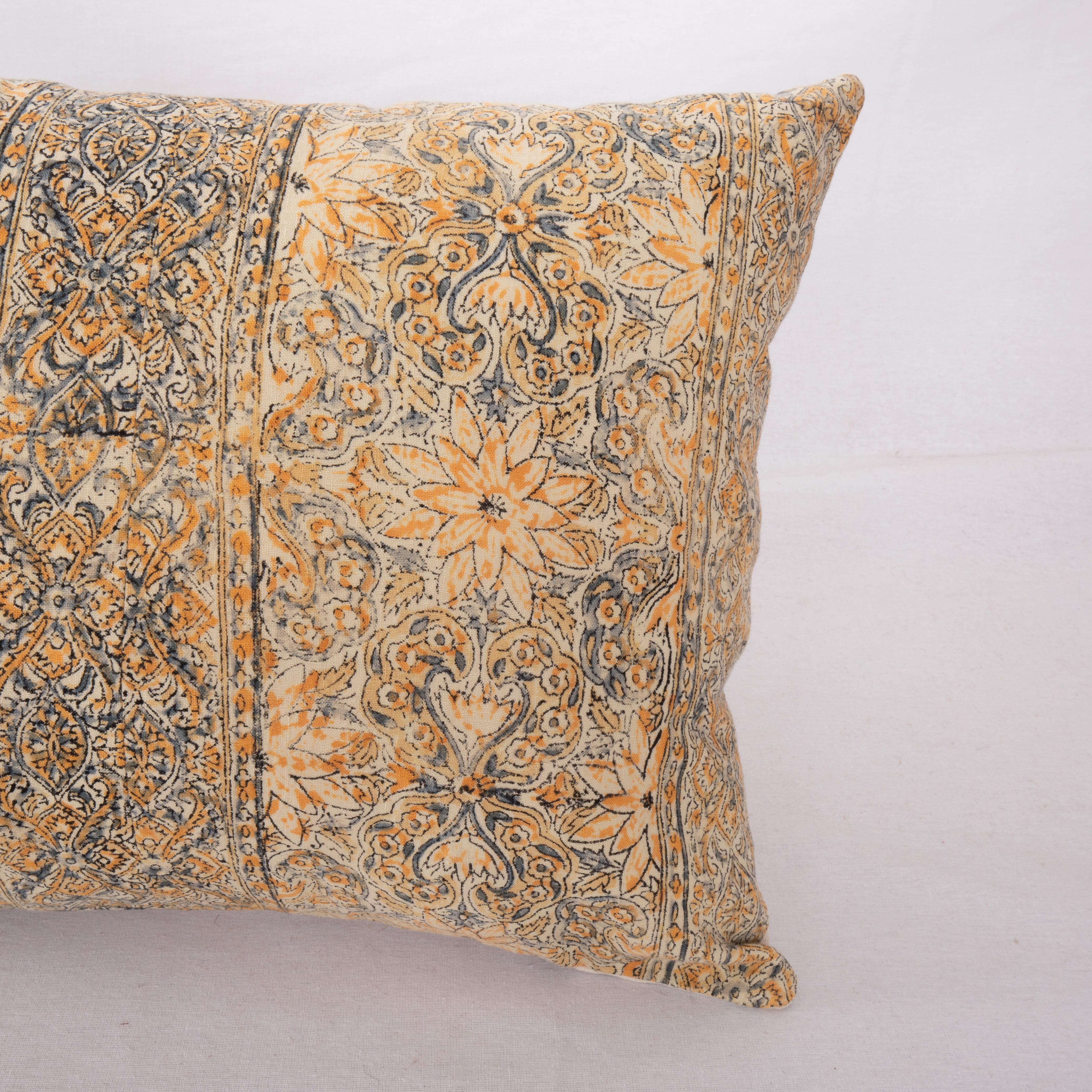 Folk Art Pillow Cover Made from a Vintage Indian Block Printed Textile For Sale