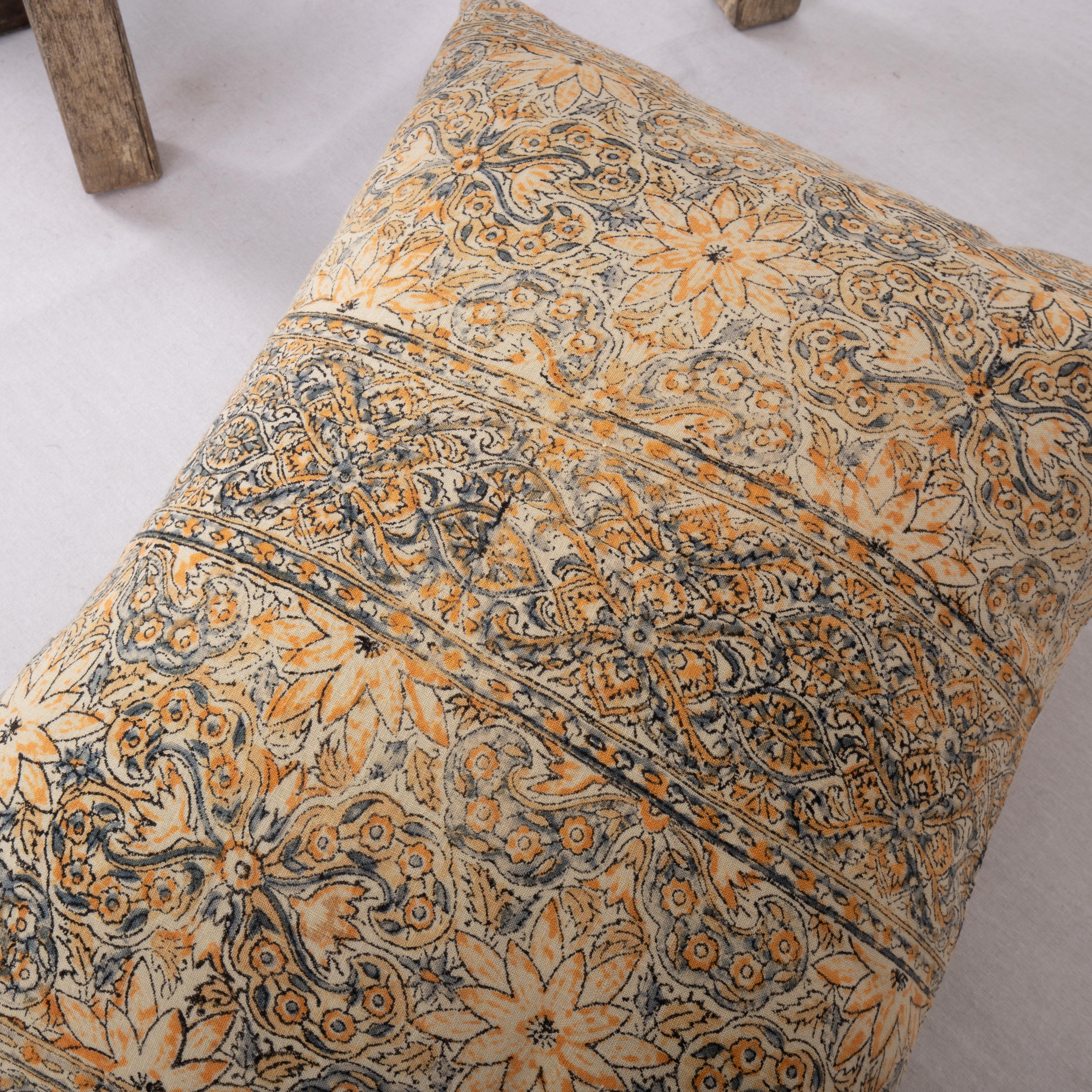 Kalamkari Pillow Cover Made from a Vintage Indian Block Printed Textile For Sale