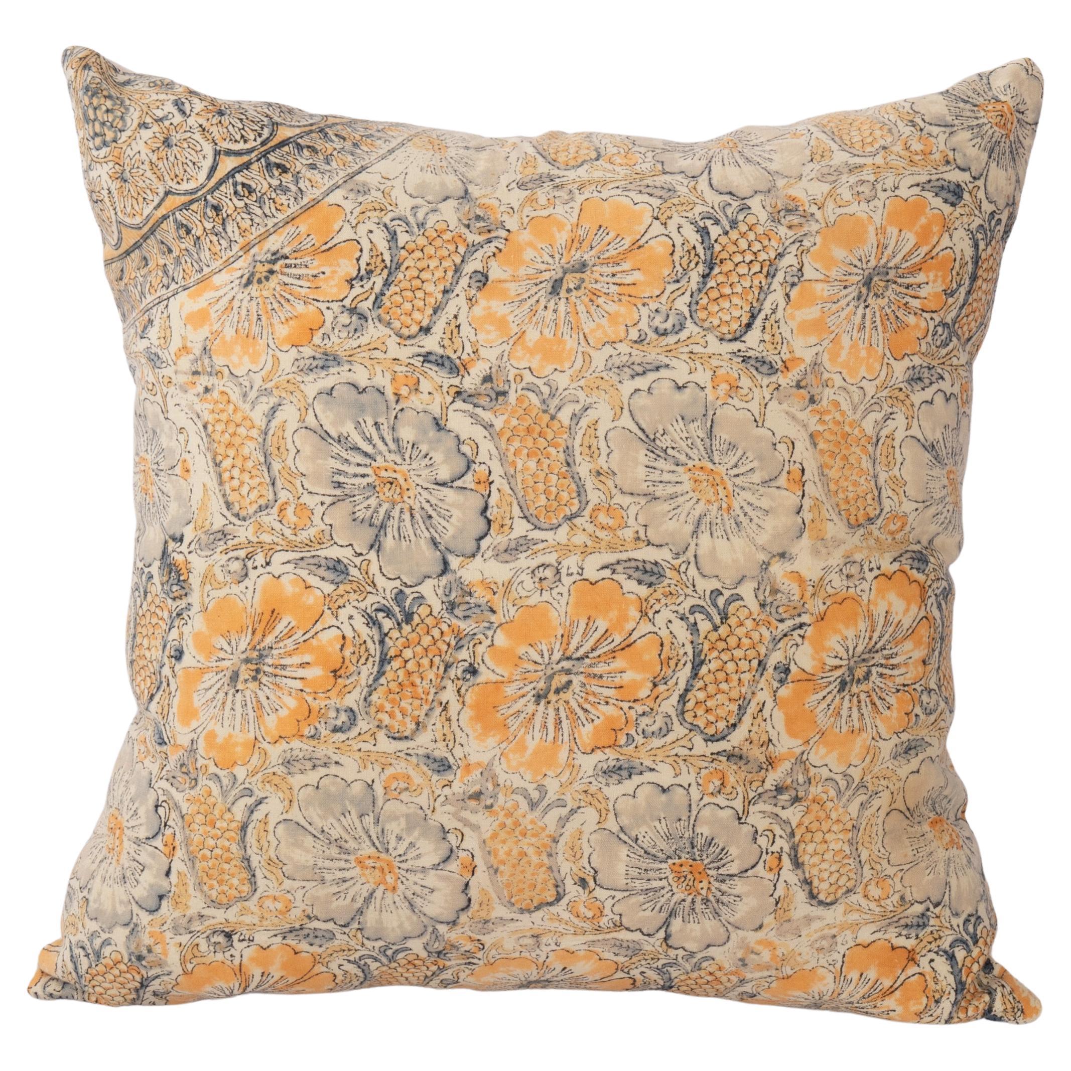 Pillow Cover Made from a Vintage Indian Block Printed Textile For Sale