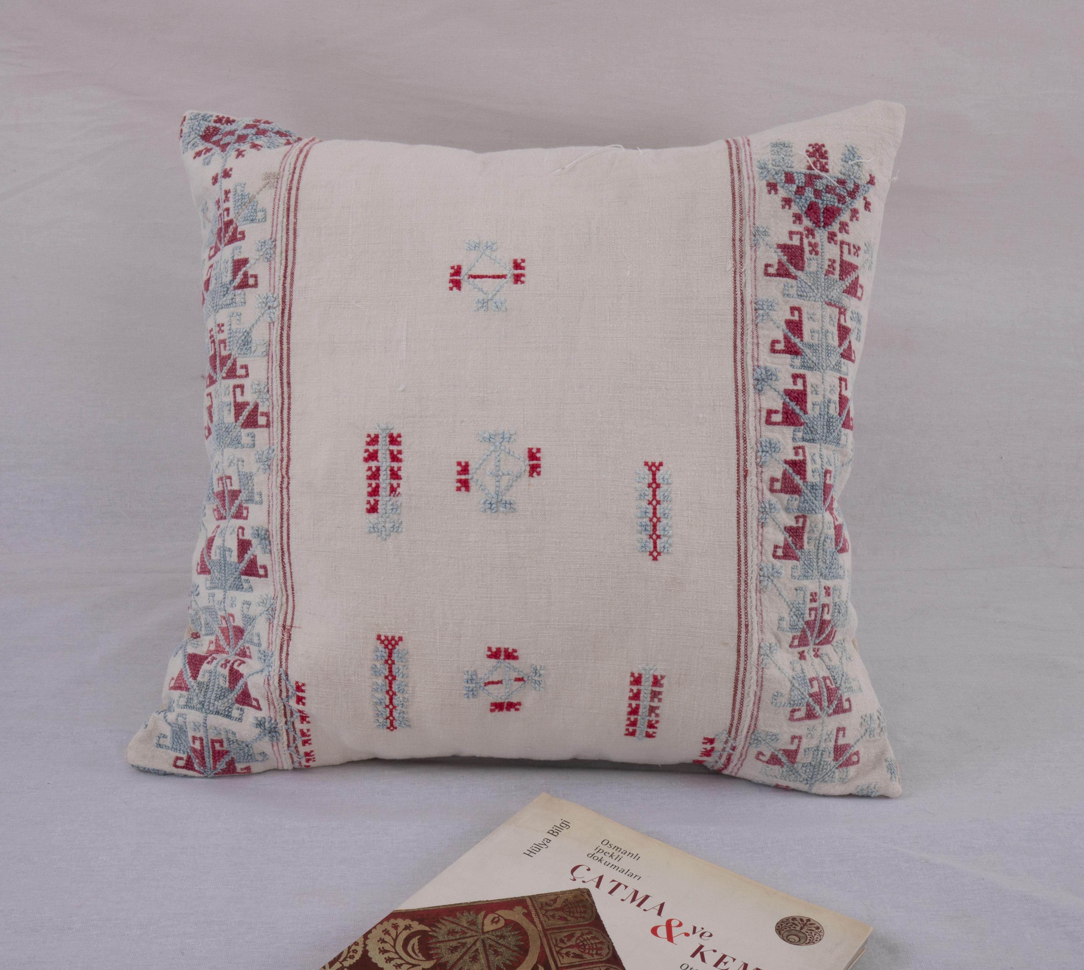 Rustic Pillow Cover Made from an Anatolian Embroidered Skirt, 2nd Quarter 20th C. For Sale