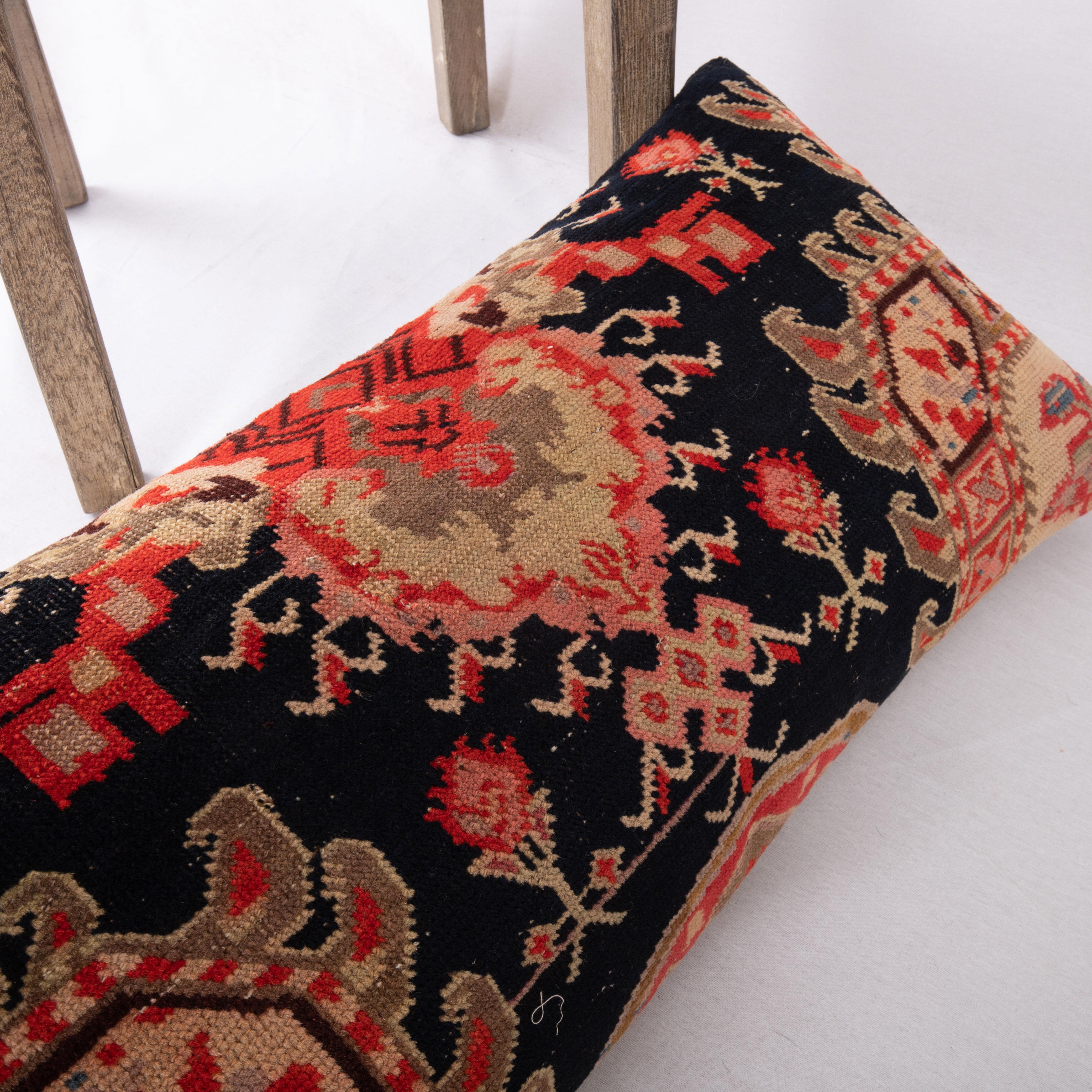 Wool Pillow Cover Made from an Antique Caucasian Karabagkh Rug Fragment