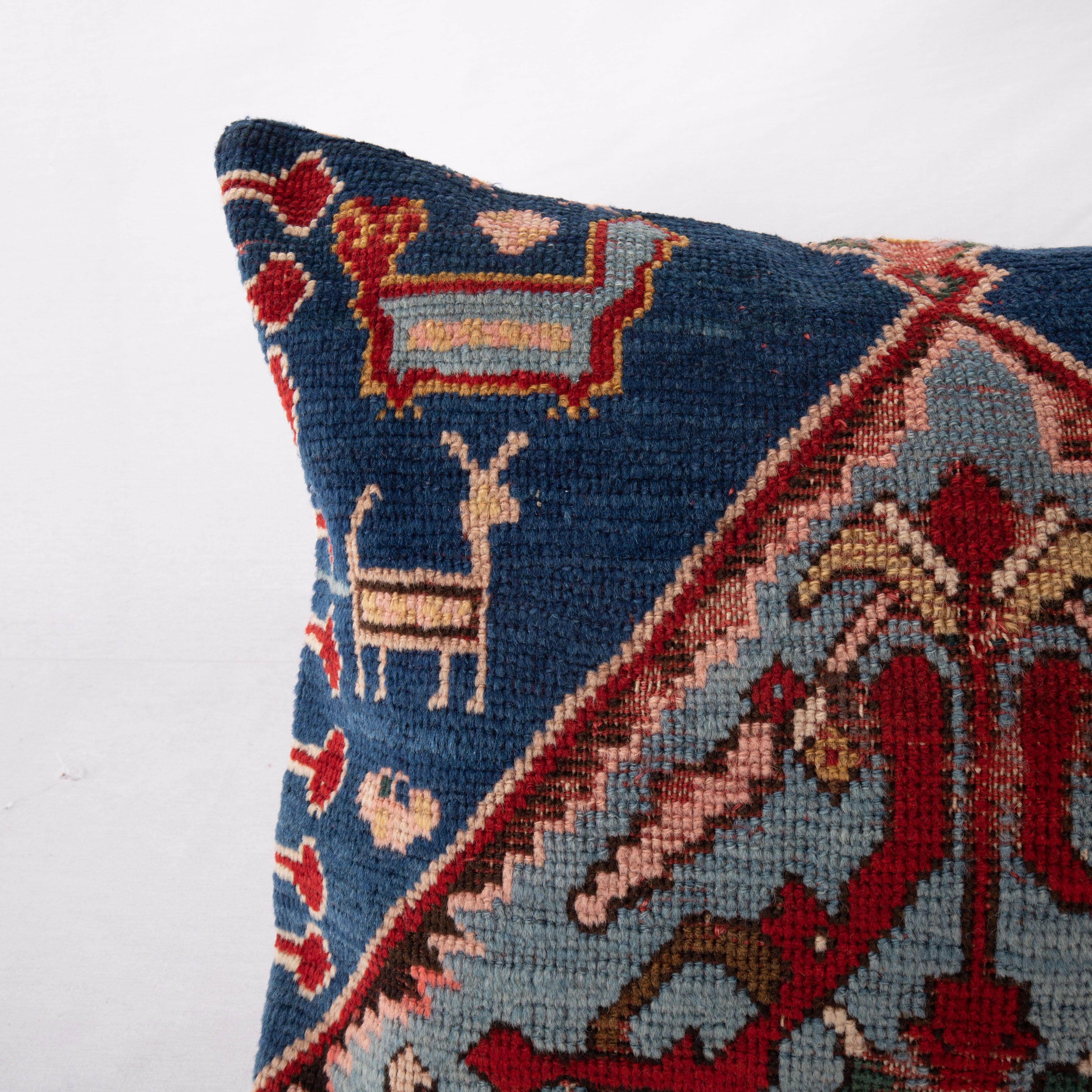 Tribal Pillow Cover Made from an Antique Caucasian Karabakh Rug Fragment For Sale