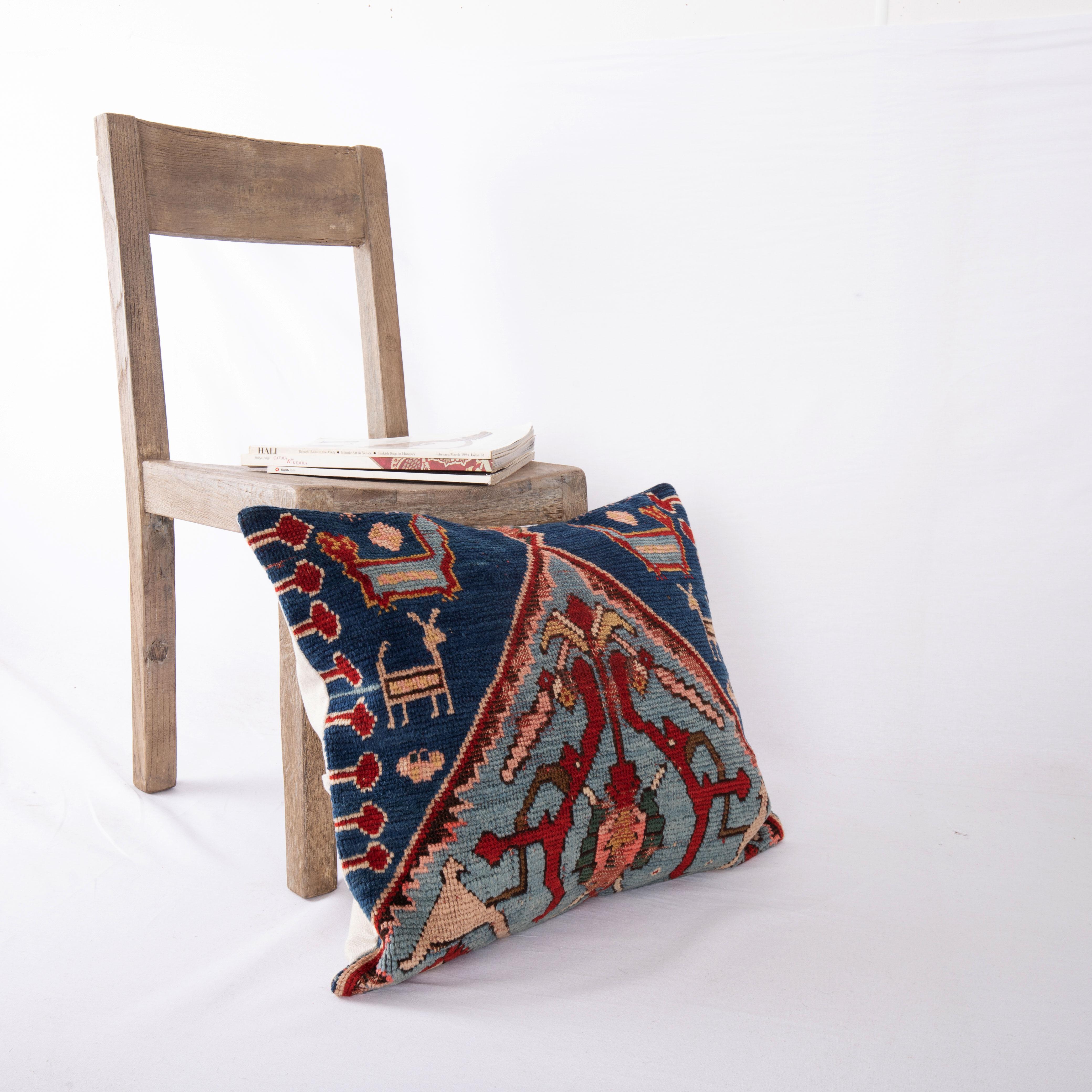 Pillow Cover Made from an Antique Caucasian Karabakh Rug Fragment In Fair Condition For Sale In Istanbul, TR