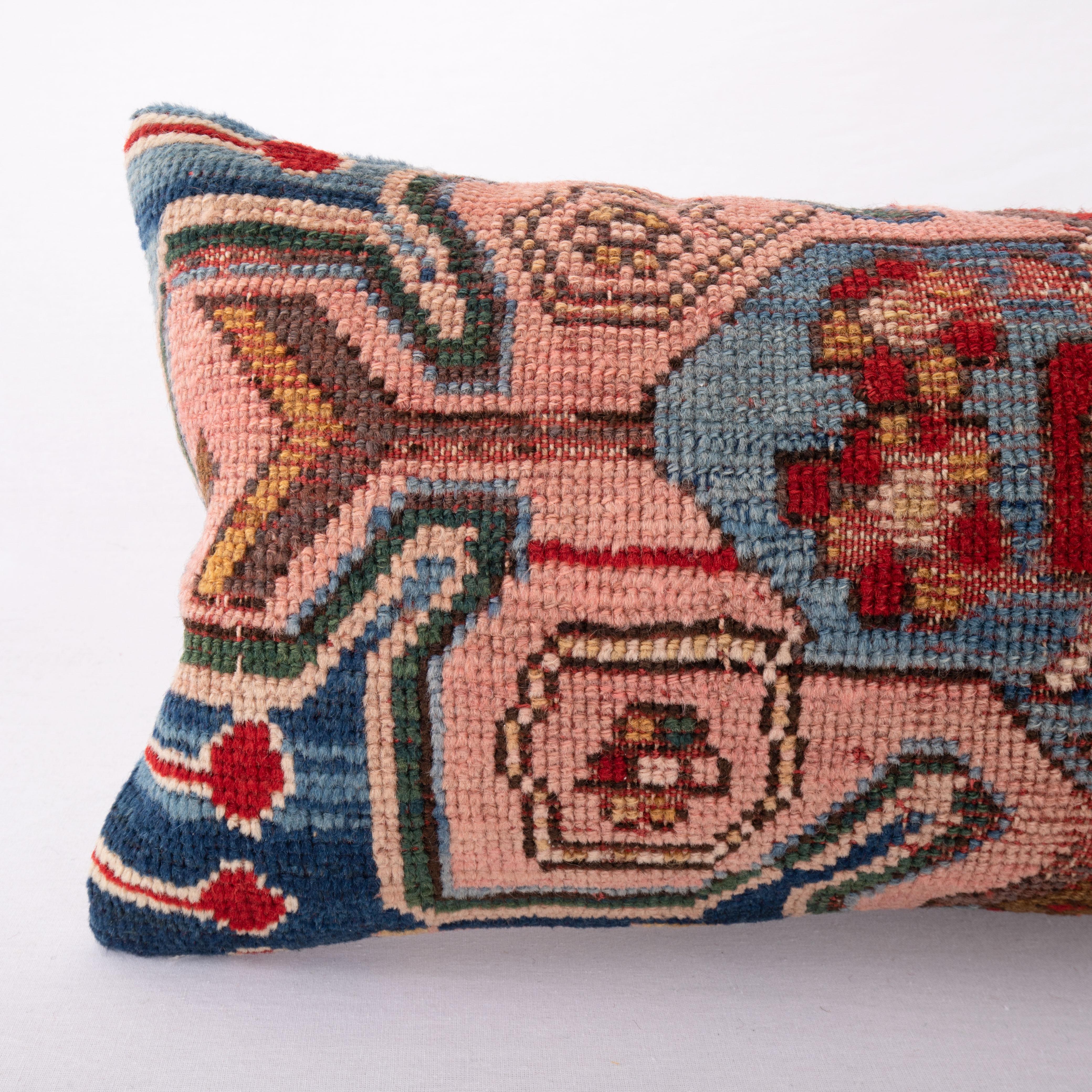 Hand-Woven Pillow Cover Made from an Antique Caucasian Rug Fragment, Late 19th C. For Sale