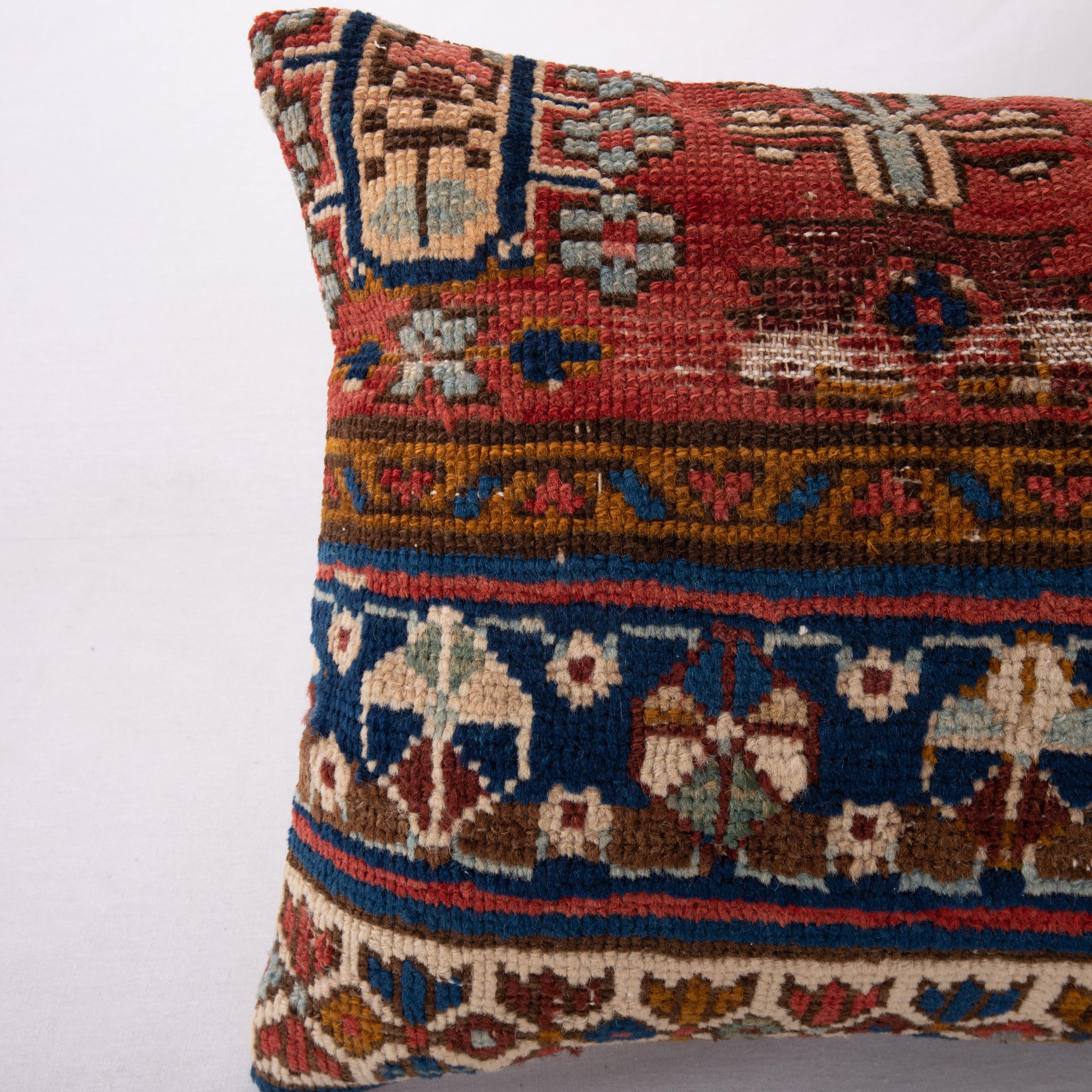 Tribal Pillow Cover Made from an Antique Caucasian Shirvan Rug Fragment For Sale