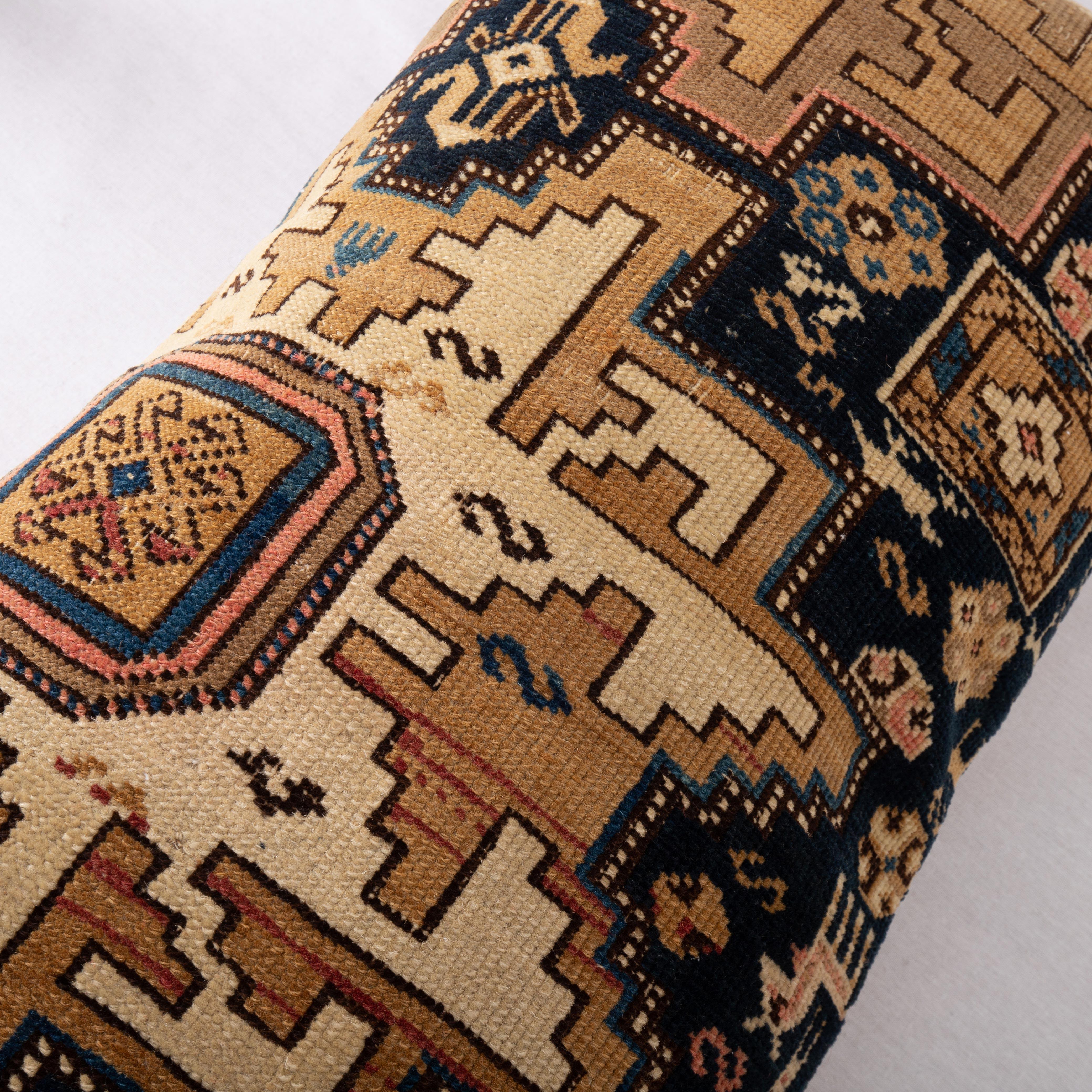 Wool Pillow Cover Made from an Antique Caucasian Shirvan Rug Fragment For Sale