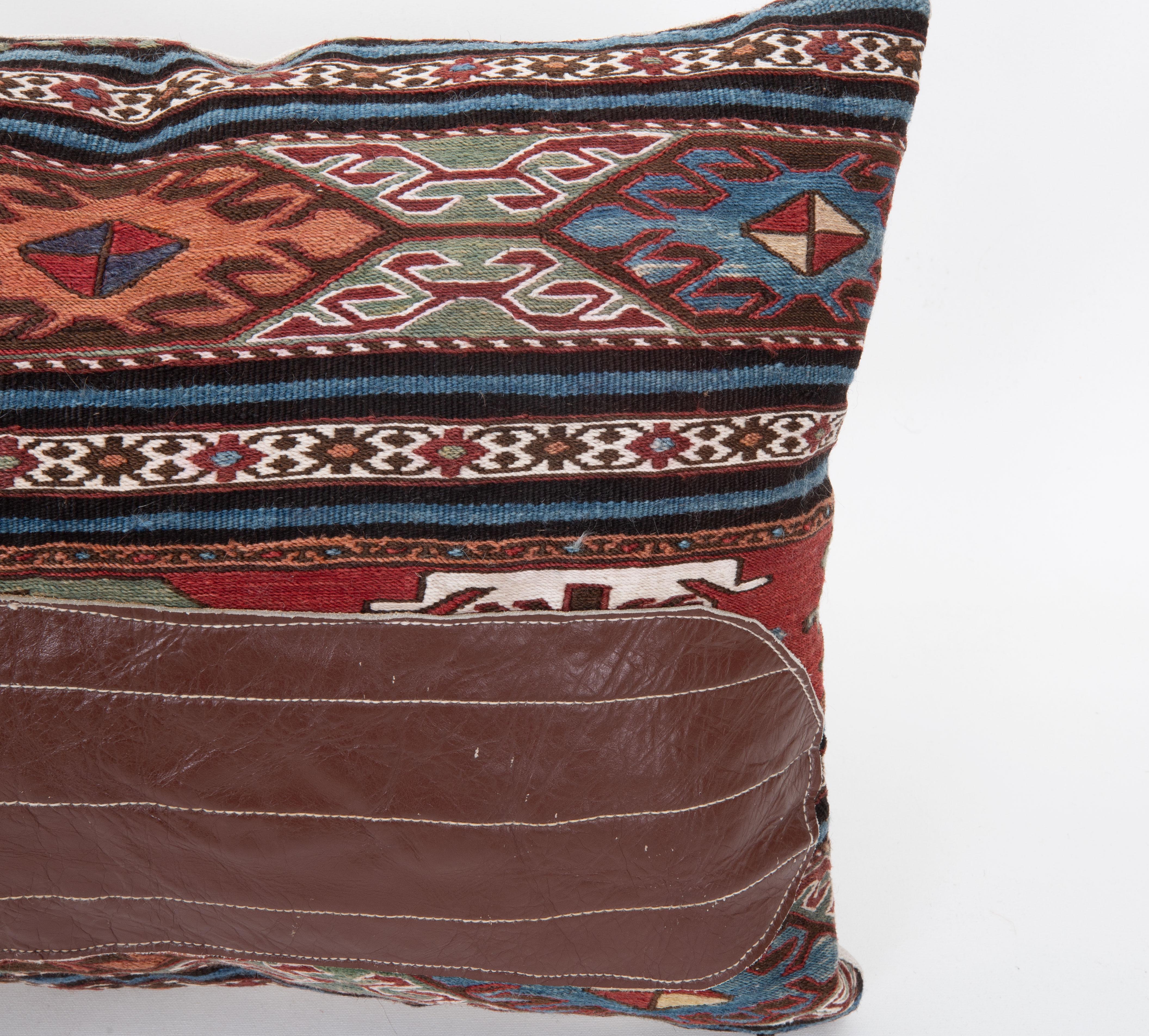 Hand-Woven Pillow Cover Made from an Antique Caucasian Sumak Mafrash ( storage Bag ) Panel For Sale