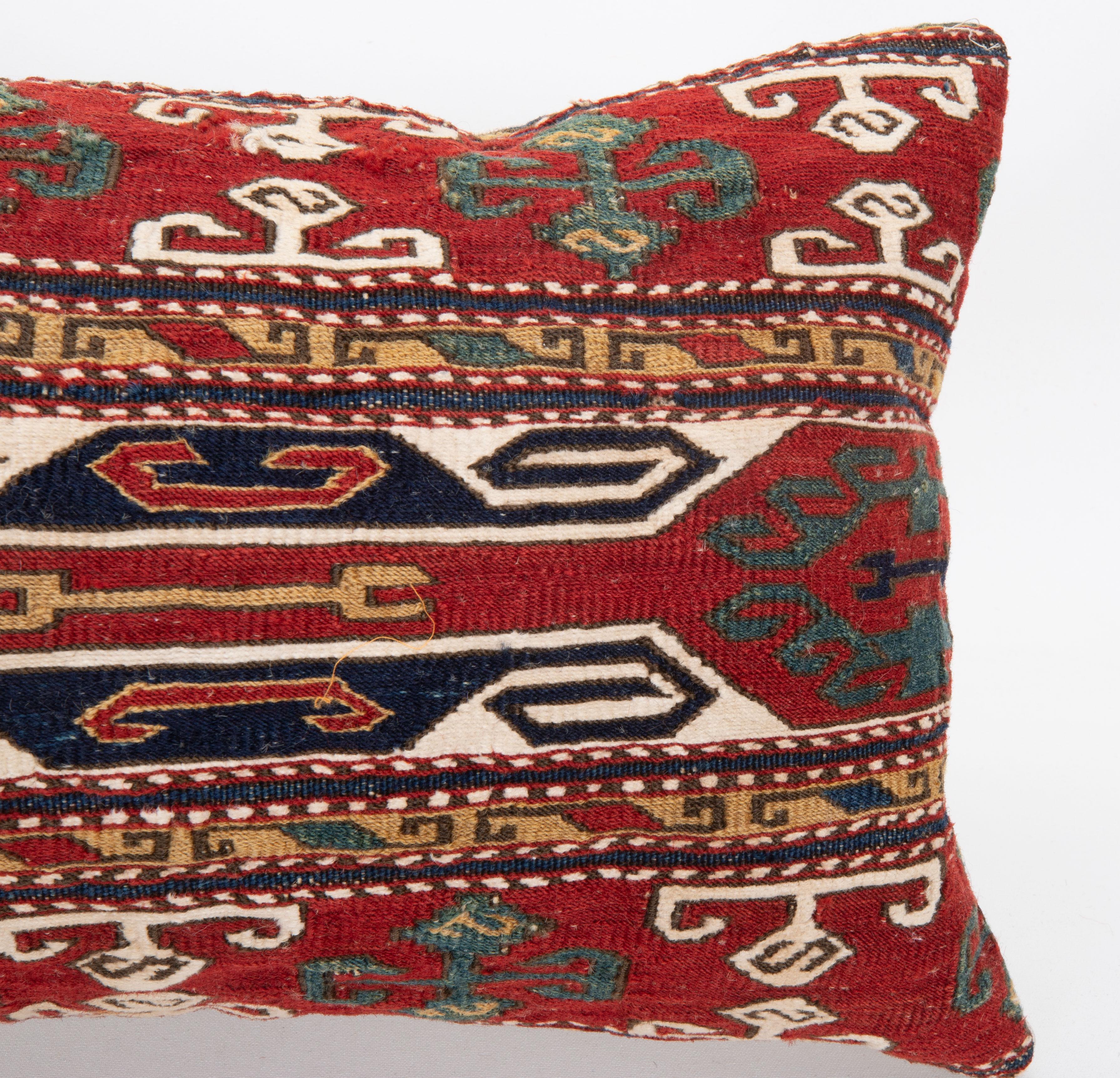 Hand-Woven Pillow Cover Made from an Antique Caucasian Sumak Mafrash ( storage Bag ) Panel For Sale