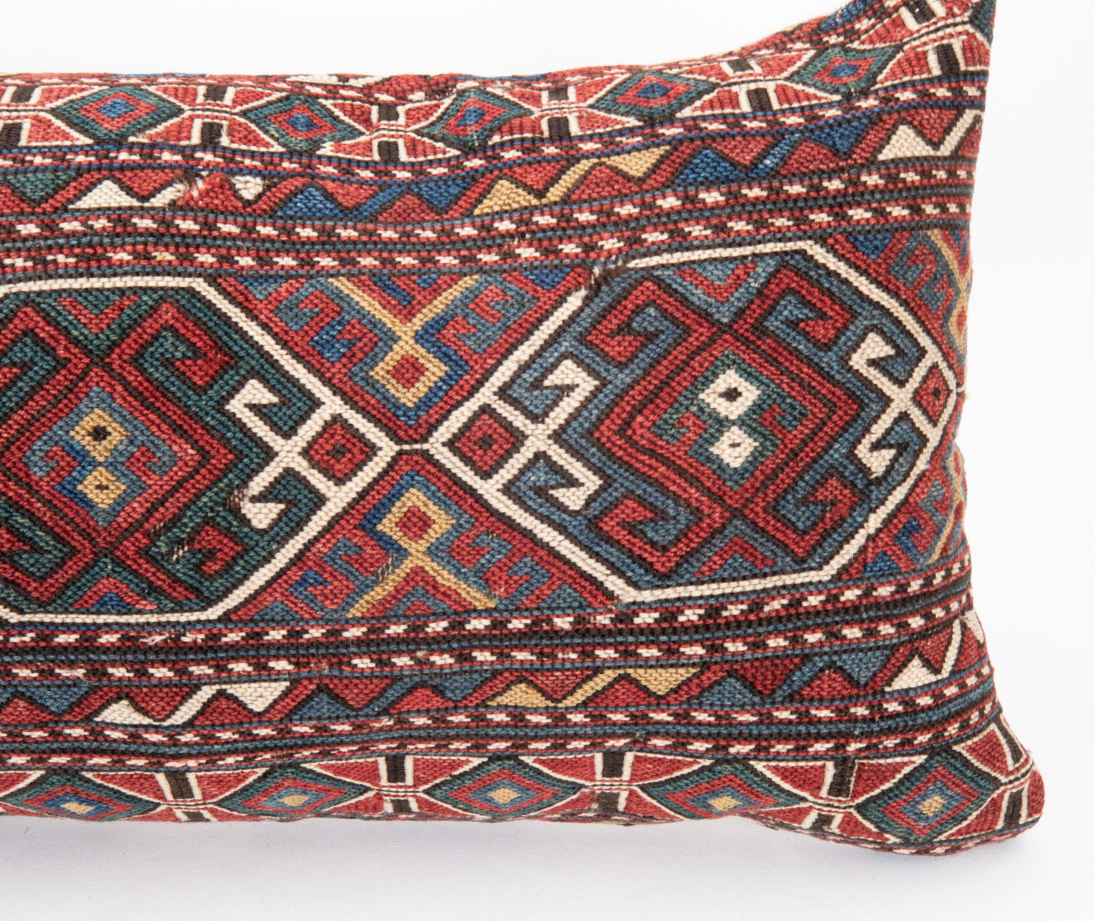 Hand-Woven Pillow Cover Made from an Antique Caucasian Sumak Mafrash ( storage Bag ) Panel For Sale